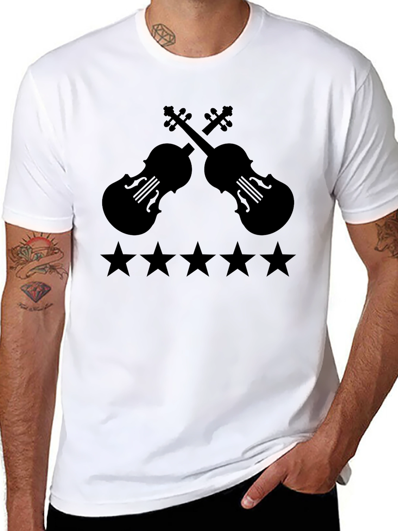 Black Violin & Stars Graphic T-Shirt - Musician Style view 8