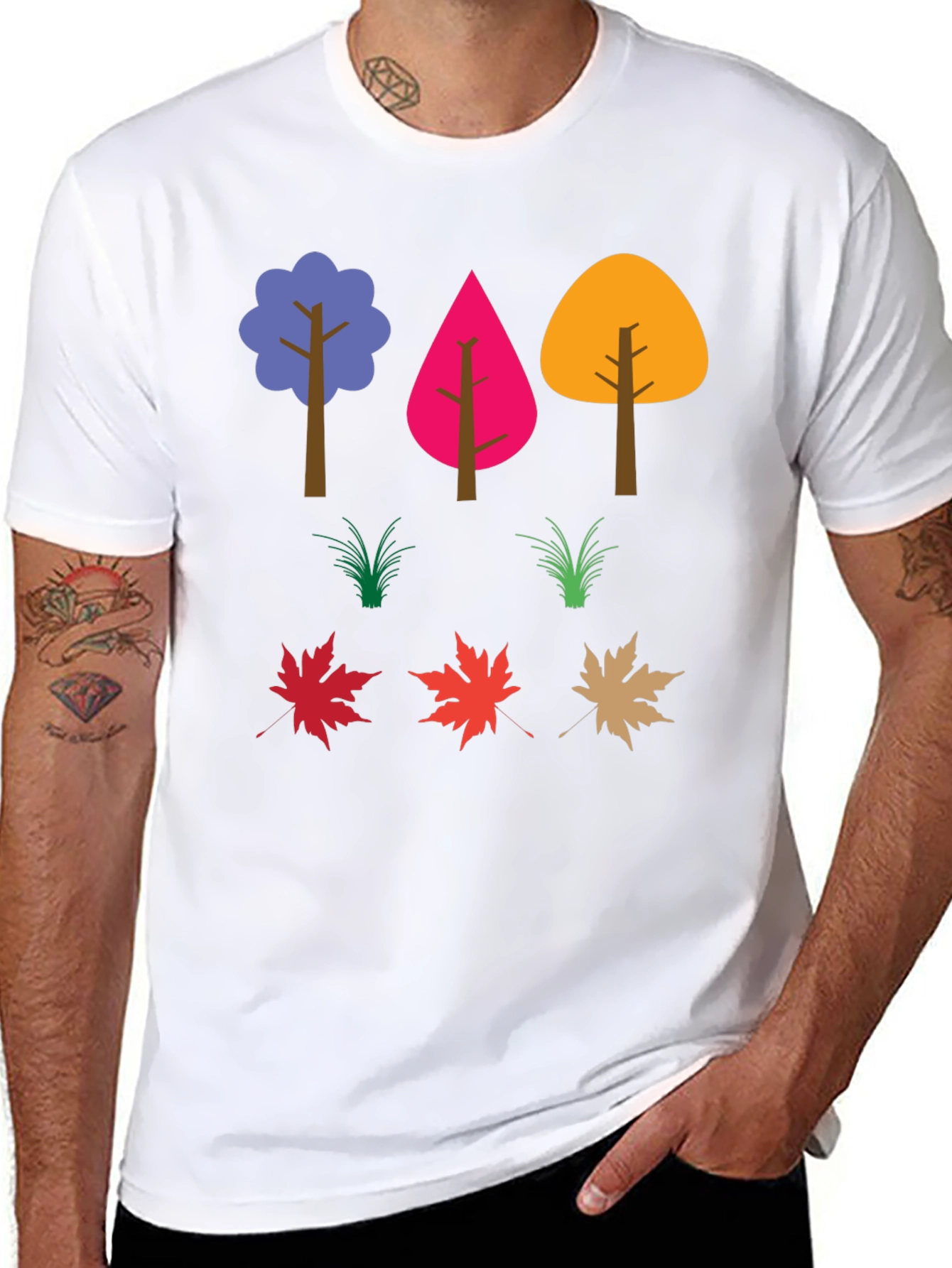 Black Colorful Nature Trees & Leaves Graphic Tee view 8