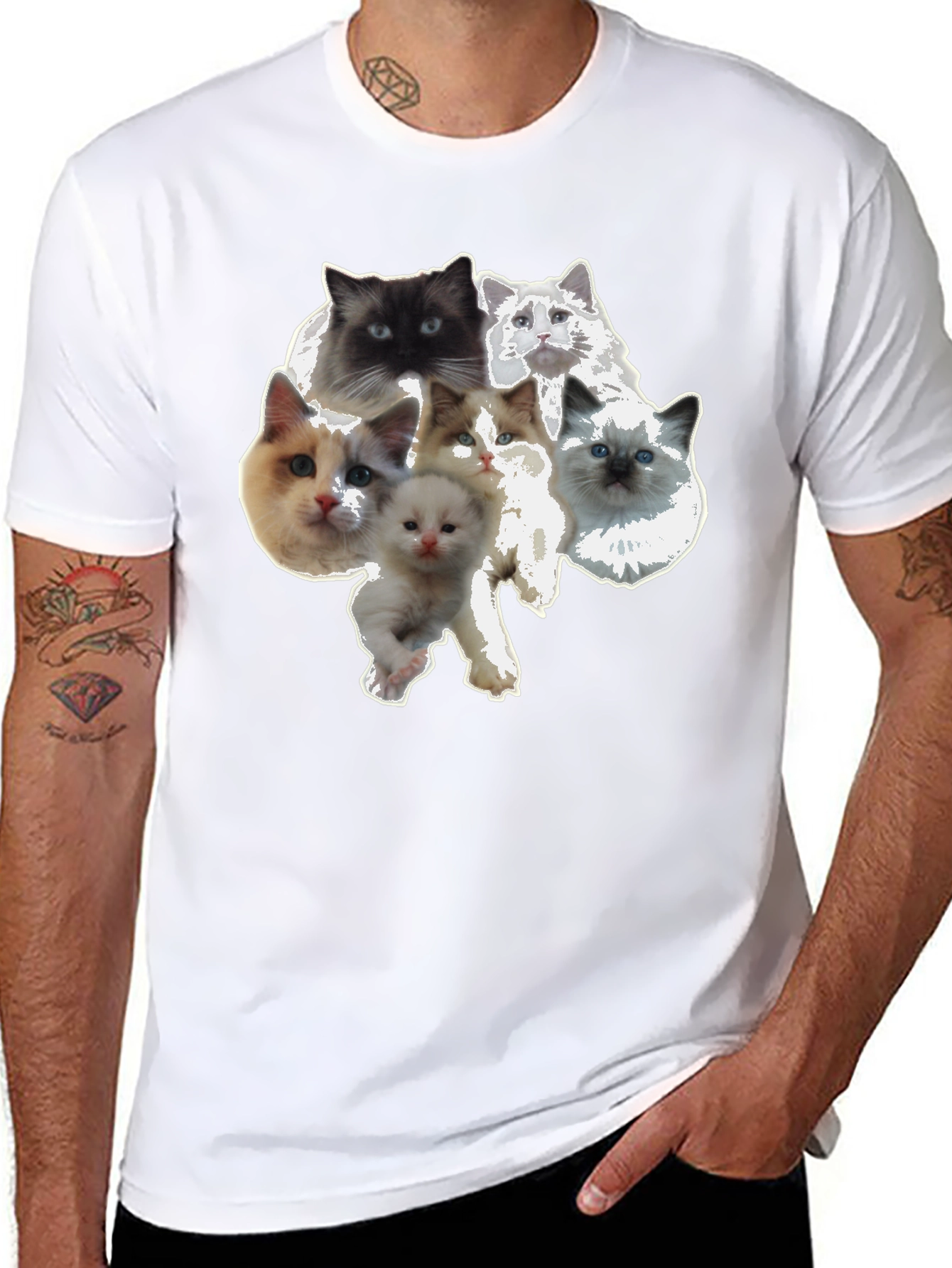 Black Cute Cat Faces Black T-Shirt view 8