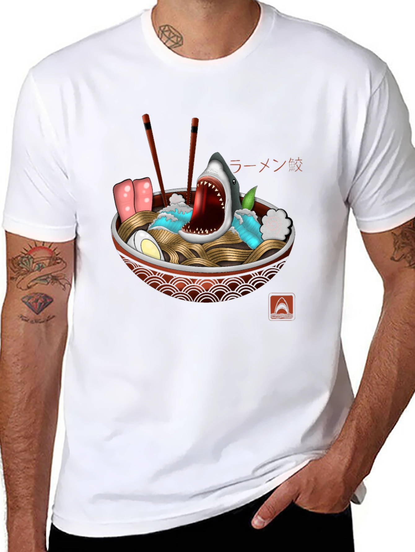 Black Shark Ramen Bowl Graphic Tee - Unique Design view 8