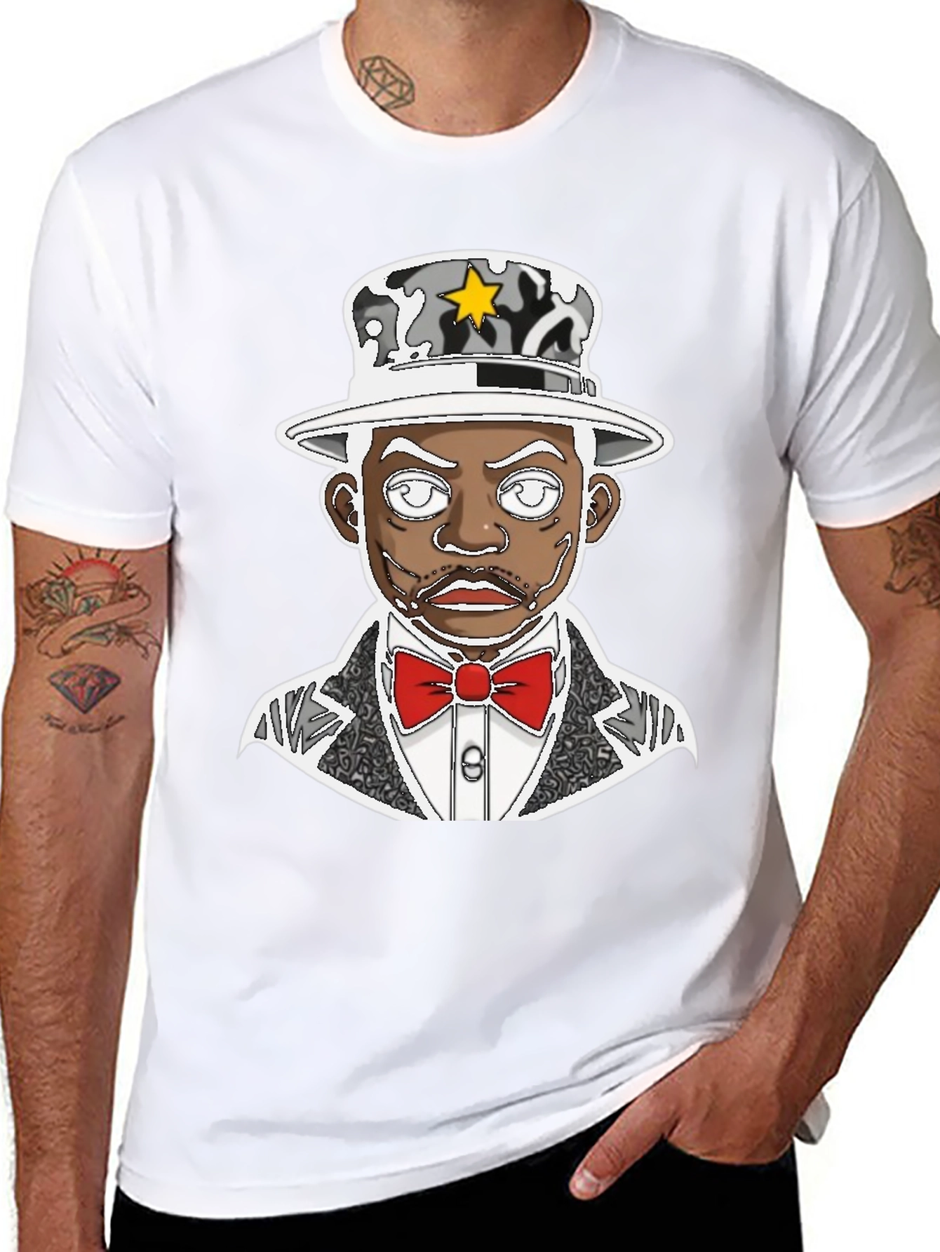 Black Dapper Cartoon Graphic Tee - Stylish Black T-Shirt view 8