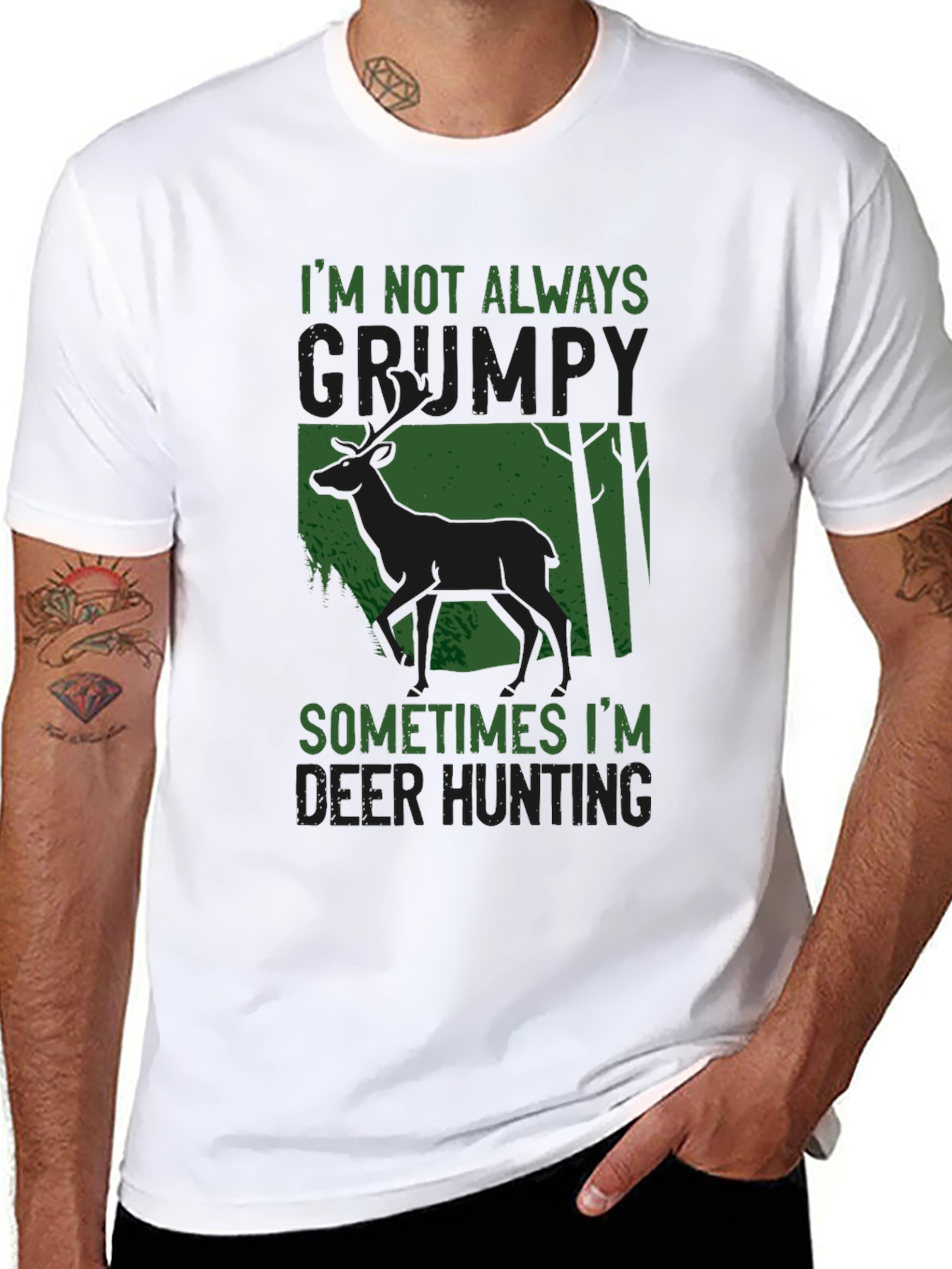 Black Grumpy Deer Hunting T-Shirt: Funny Graphic Tee view 8
