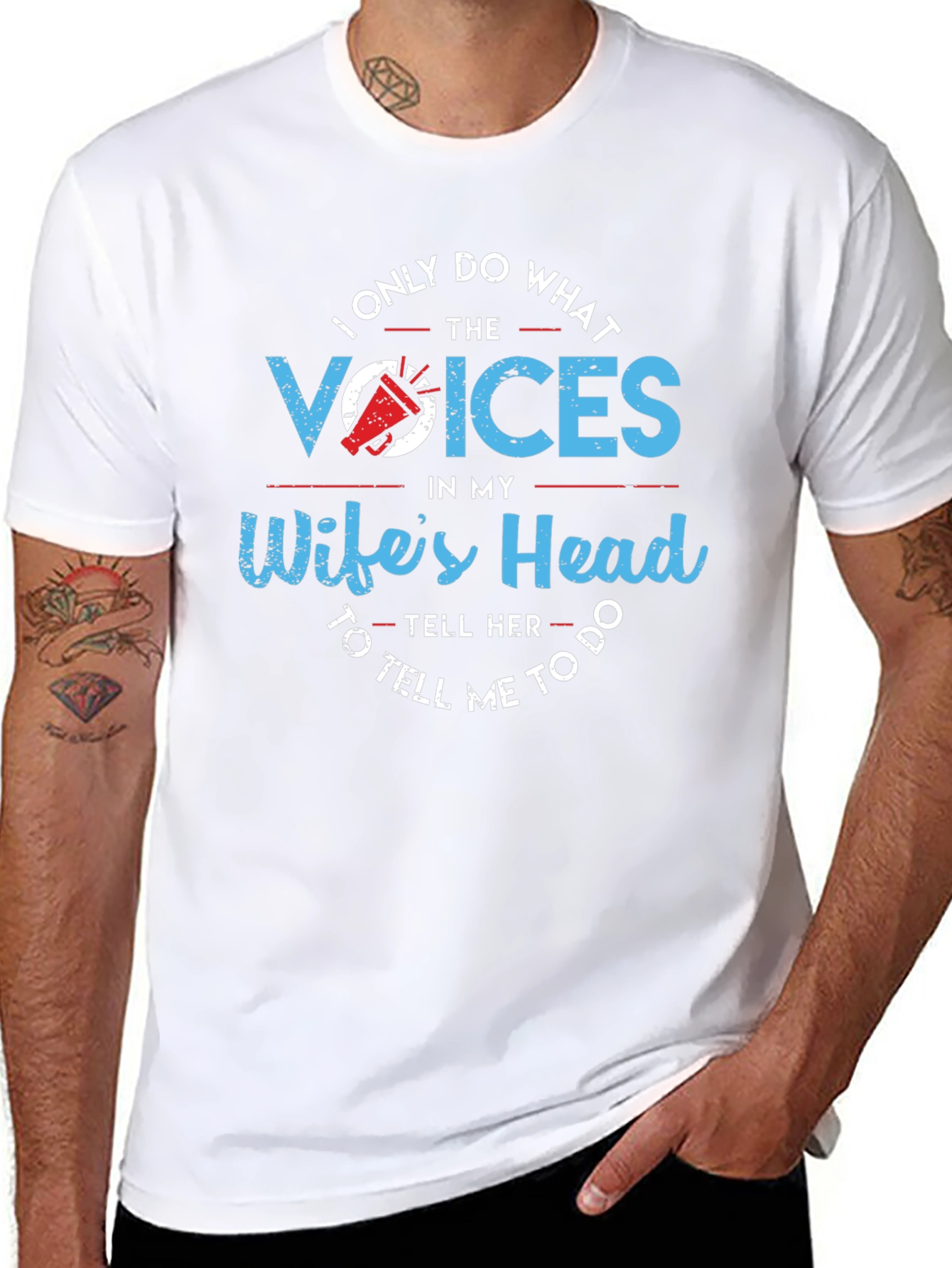 Black Humorous "Wife's Voices" Graphic T-Shirt view 8