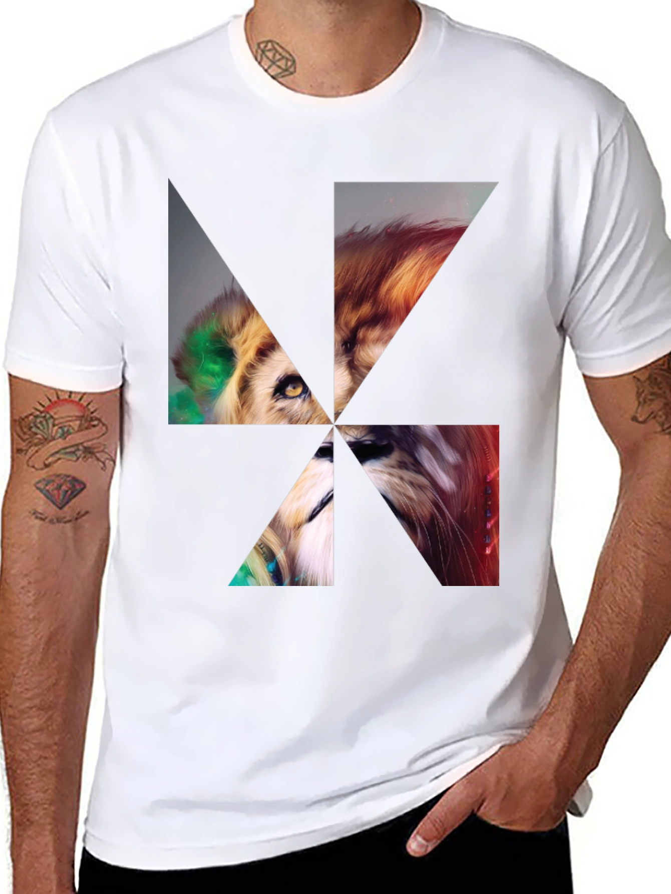 Black Abstract Lion Head Graphic T-Shirt view 8
