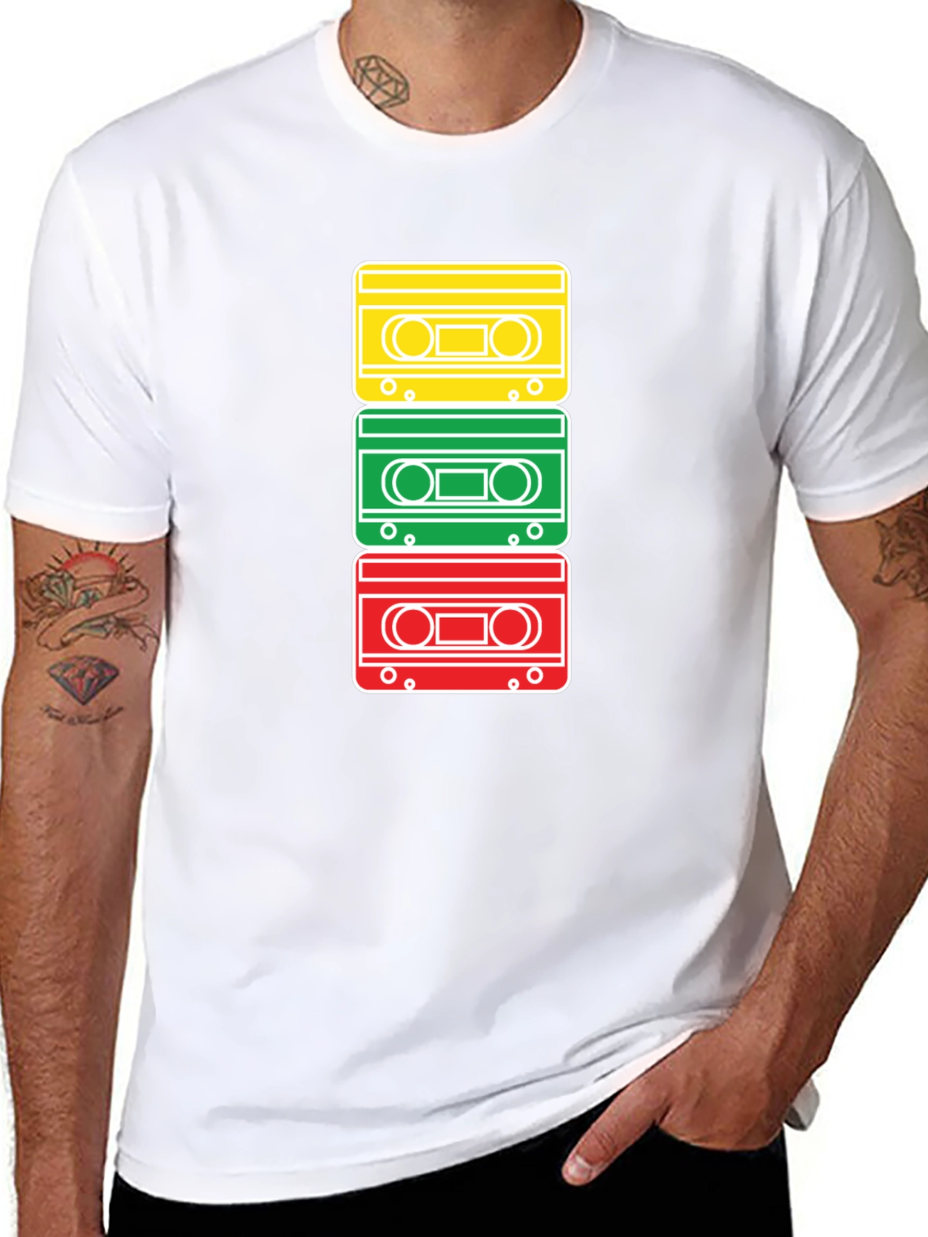 Black Retro Cassette Tape Stack Graphic T-Shirt view 8
