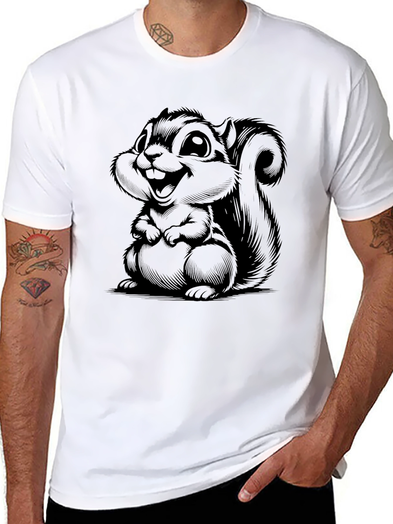 Black Cartoon Squirrel Graphic Tee - Soft Black T-Shirt view 8