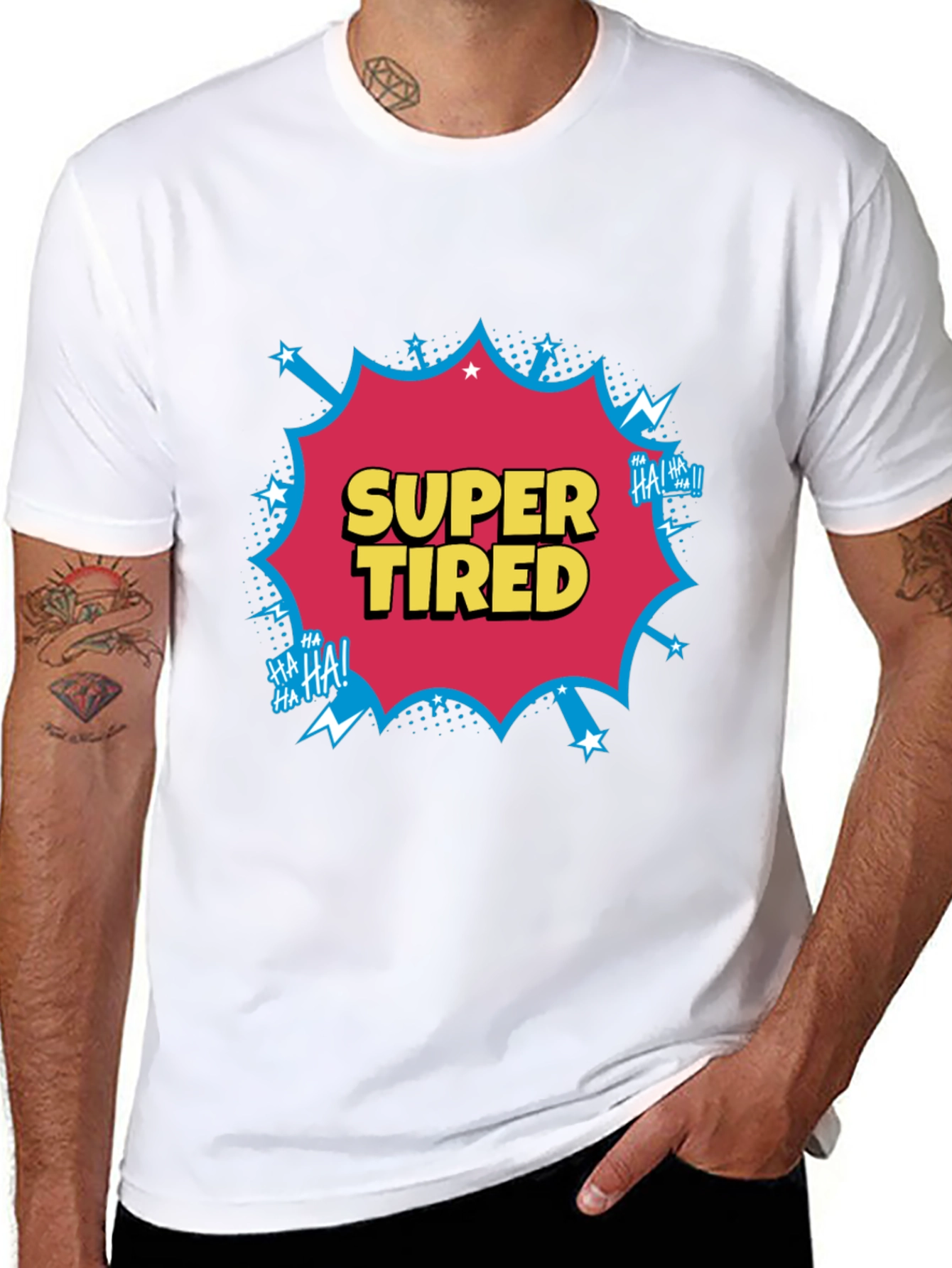 Black Super Tired Comic Graphic T-Shirt view 8
