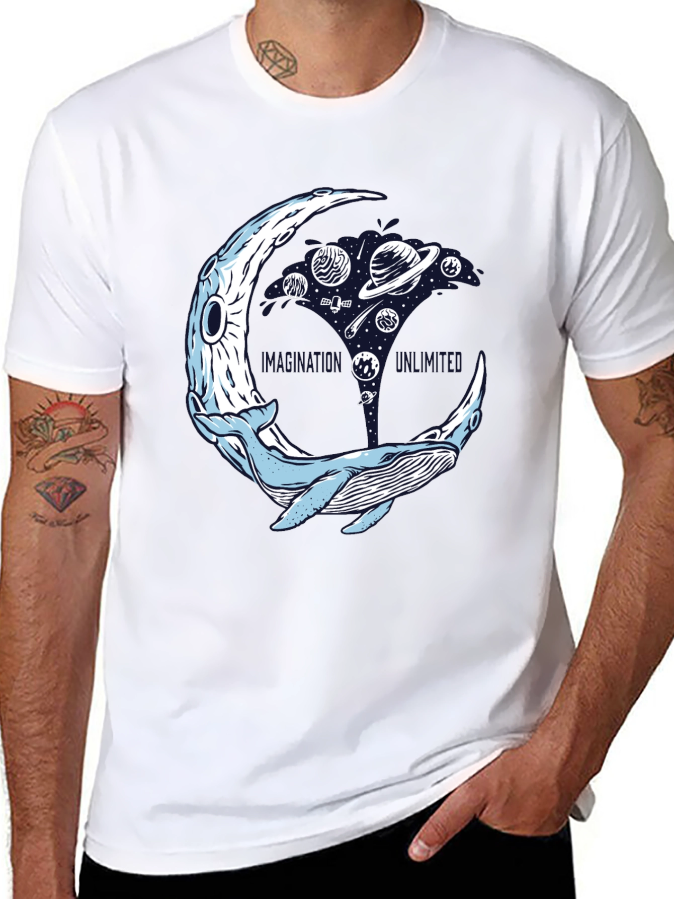 Black Cosmic Whale T-Shirt - Space Moon view 8