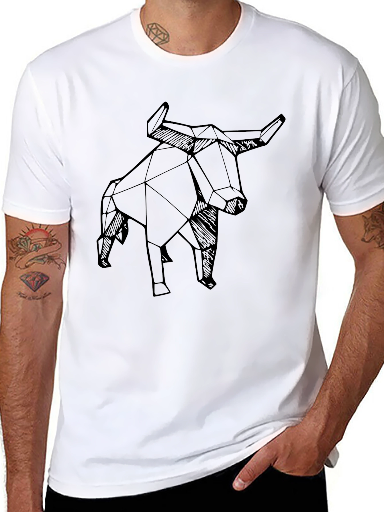Black Geometric Bull T-Shirt - Modern Design view 8