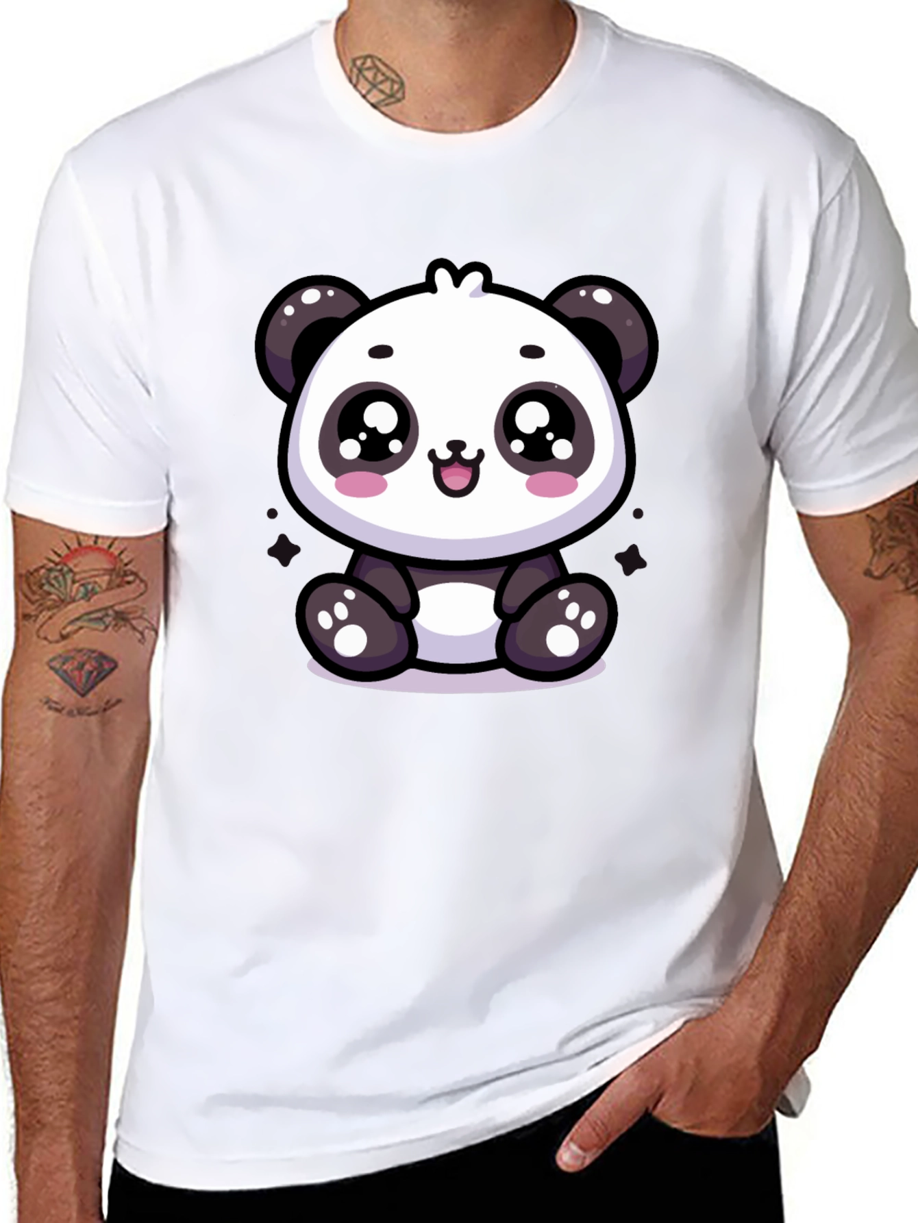 Black Cute Panda Graphic Tee - Soft Cotton Blend view 8