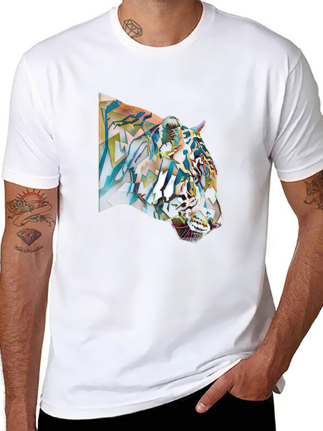 Black Abstract Tiger Graphic Tee - Cool Men's T-Shirt view 8