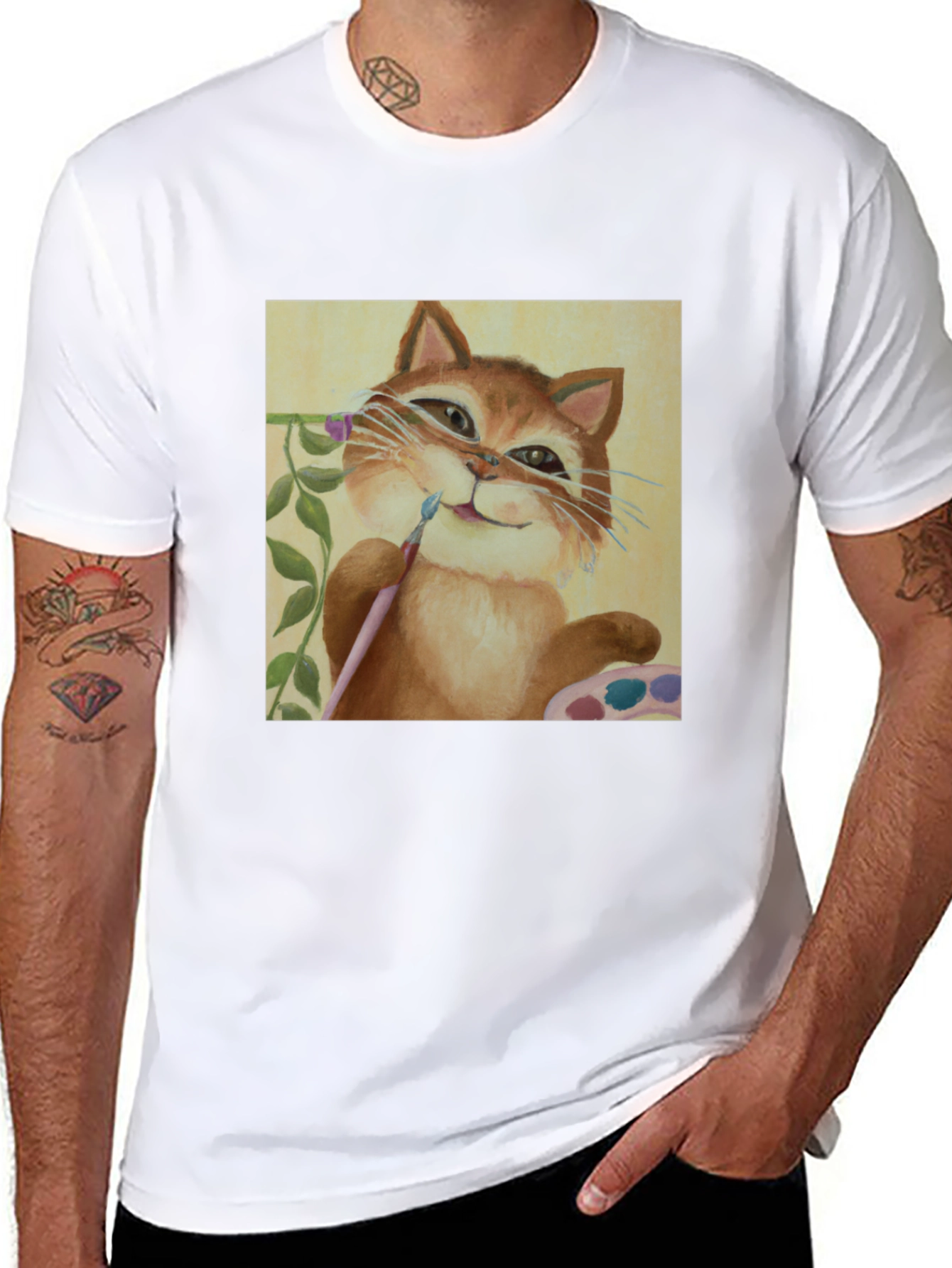 Cat Artist T-Shirt - Whimsical Painter Tee - 8