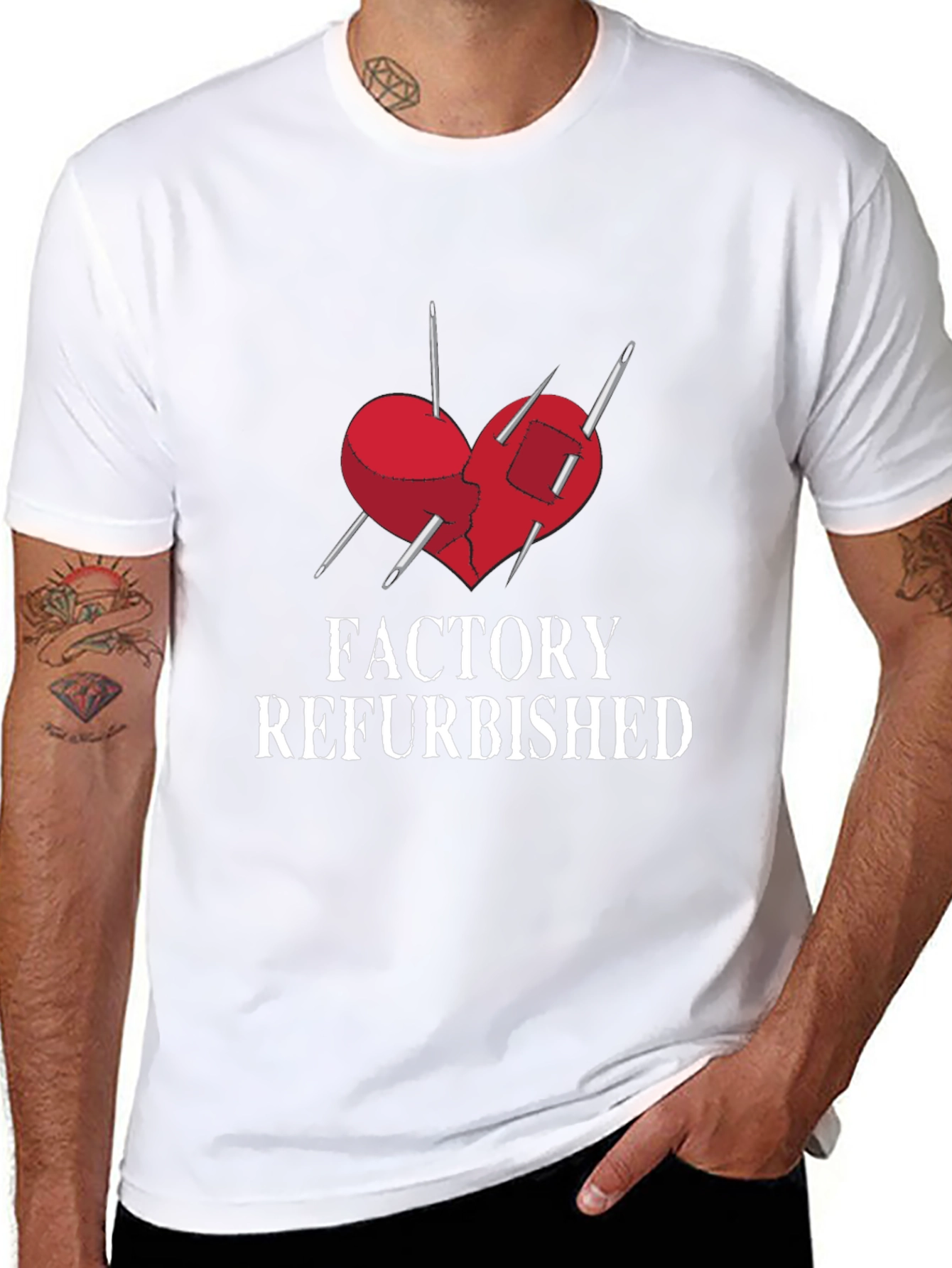 Black Factory Refurbished Heart Graphic Tee view 8