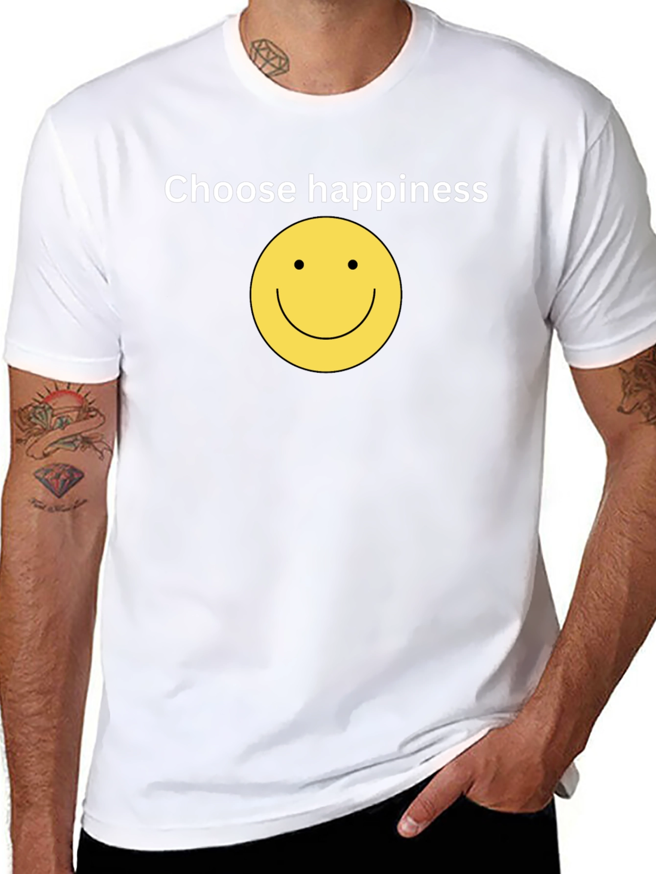 Black Choose Happiness Black T-Shirt - Smiley Face Design view 8