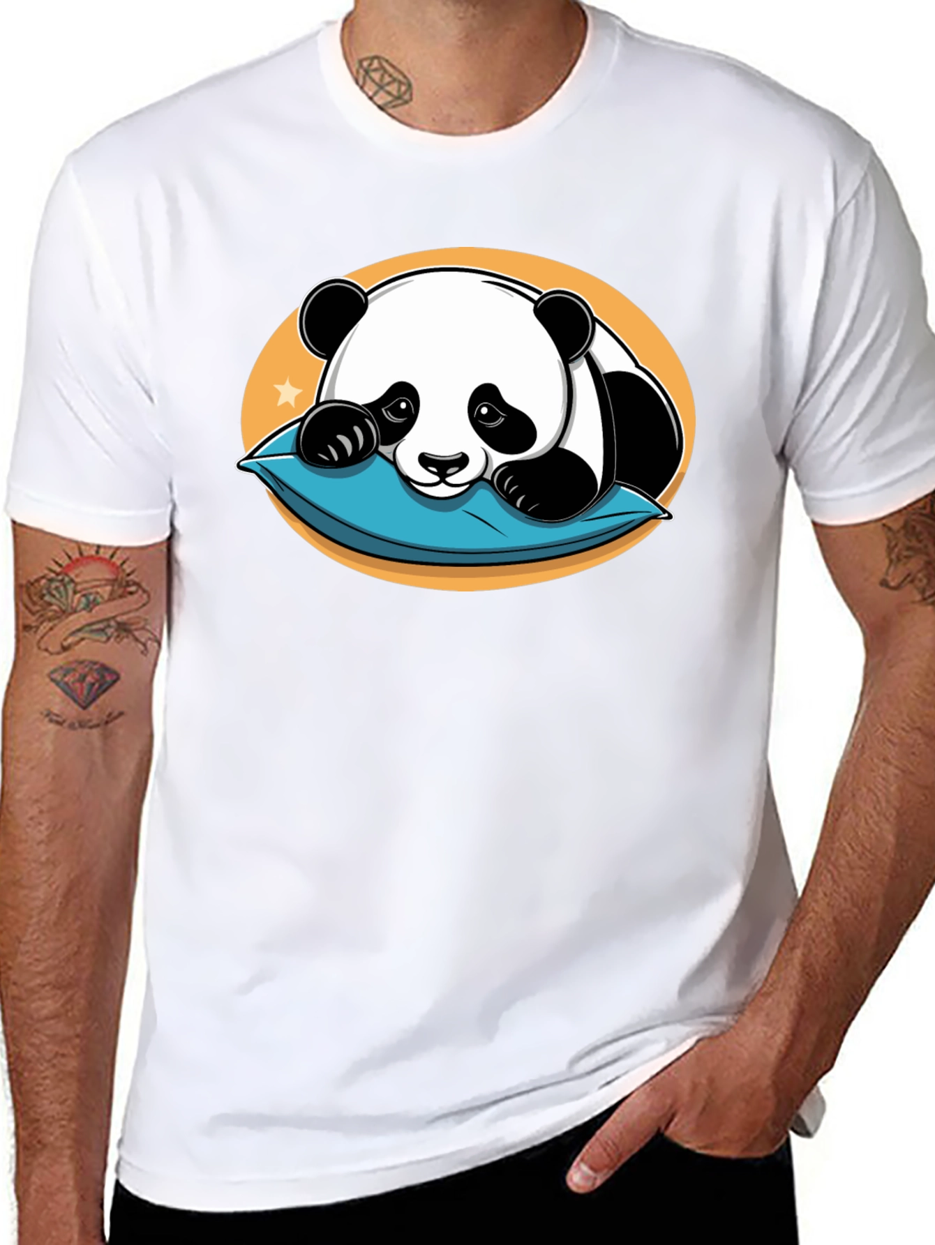 Black Cute Panda Pillow Black T-Shirt view 8
