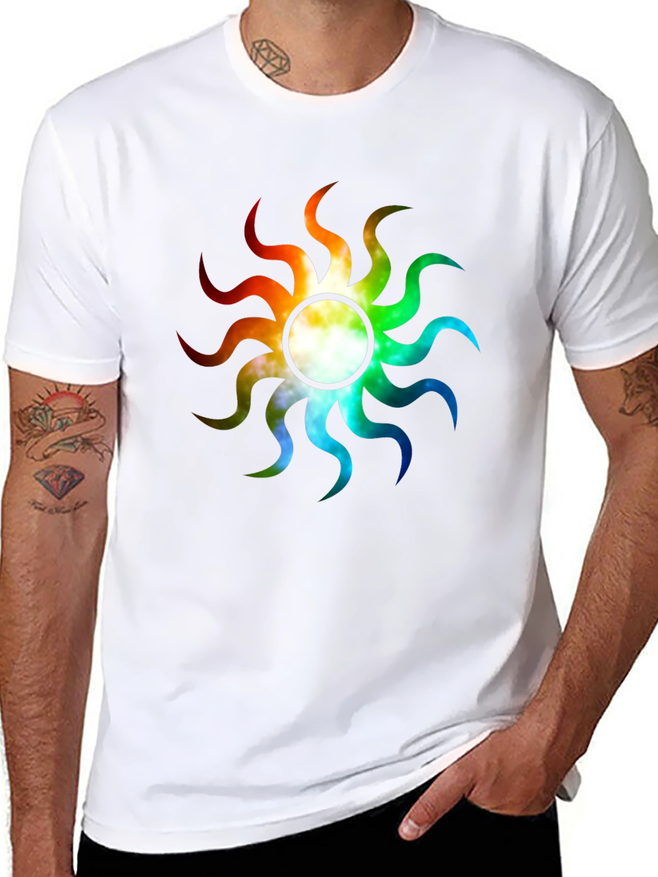 Rainbow Sunburst Graphic T-Shirt - Unique Design - 8