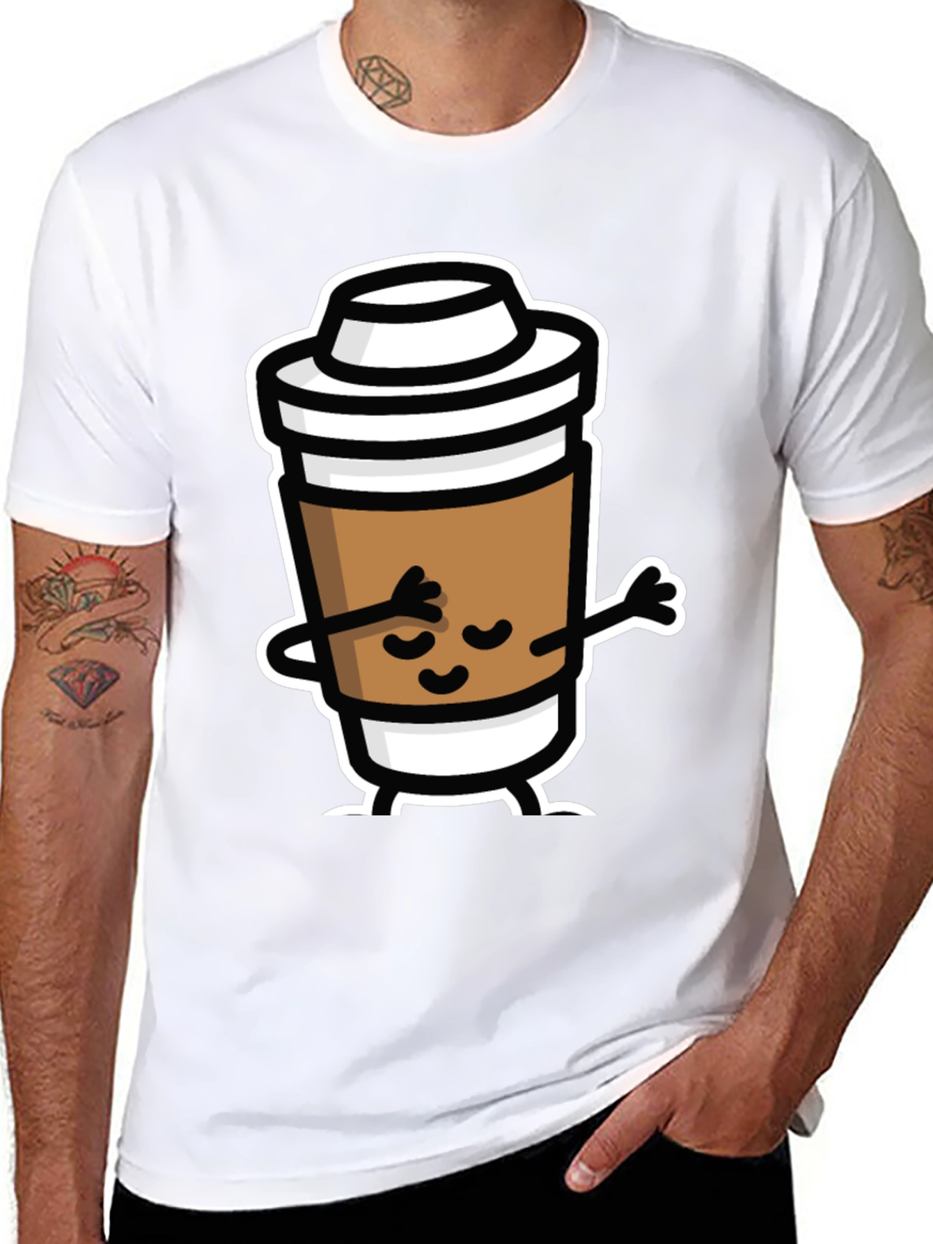 Black Dabbing Coffee Cup Black T-Shirt view 8