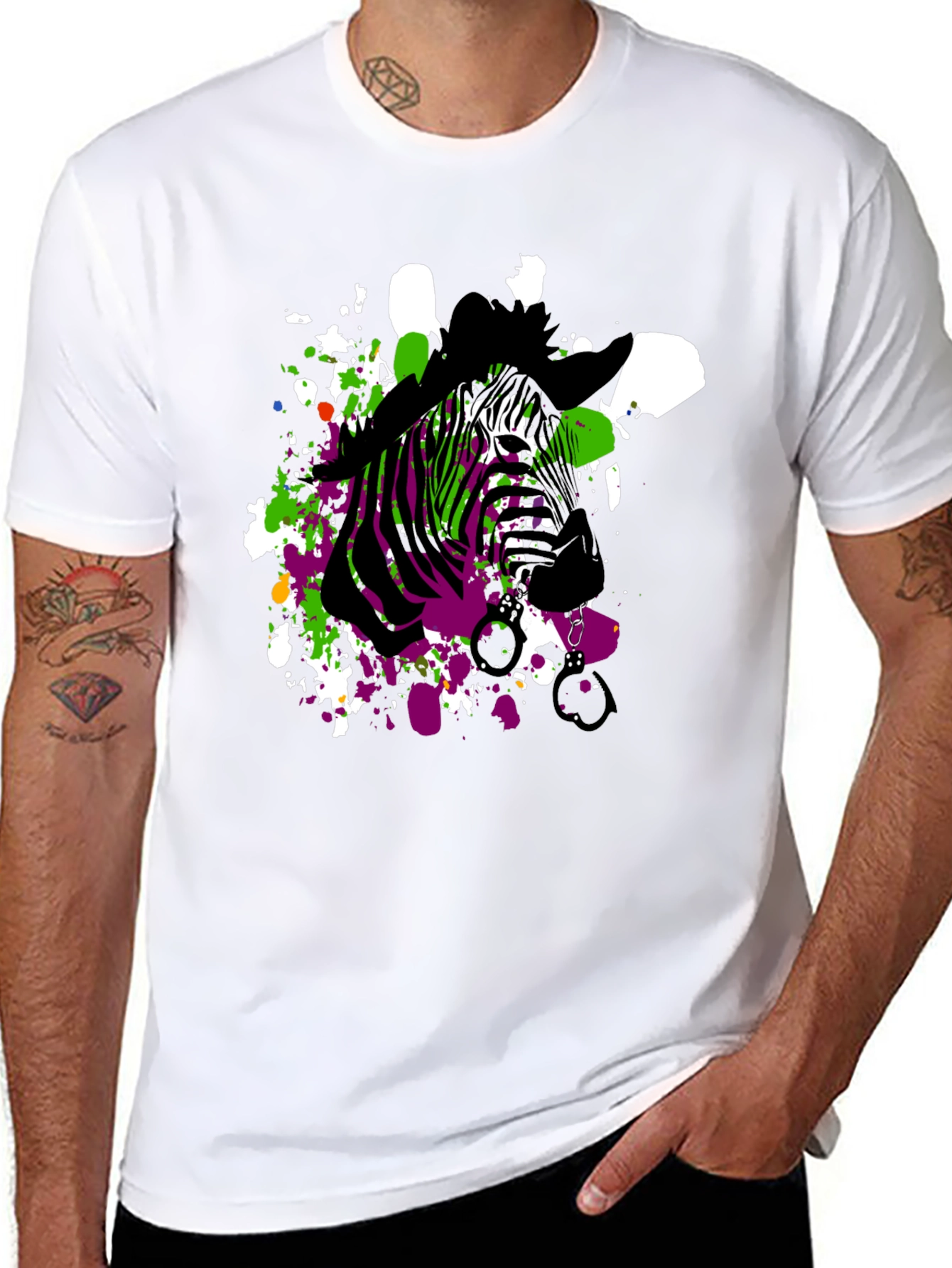 Black Zebra Art Men's Black T-Shirt view 8