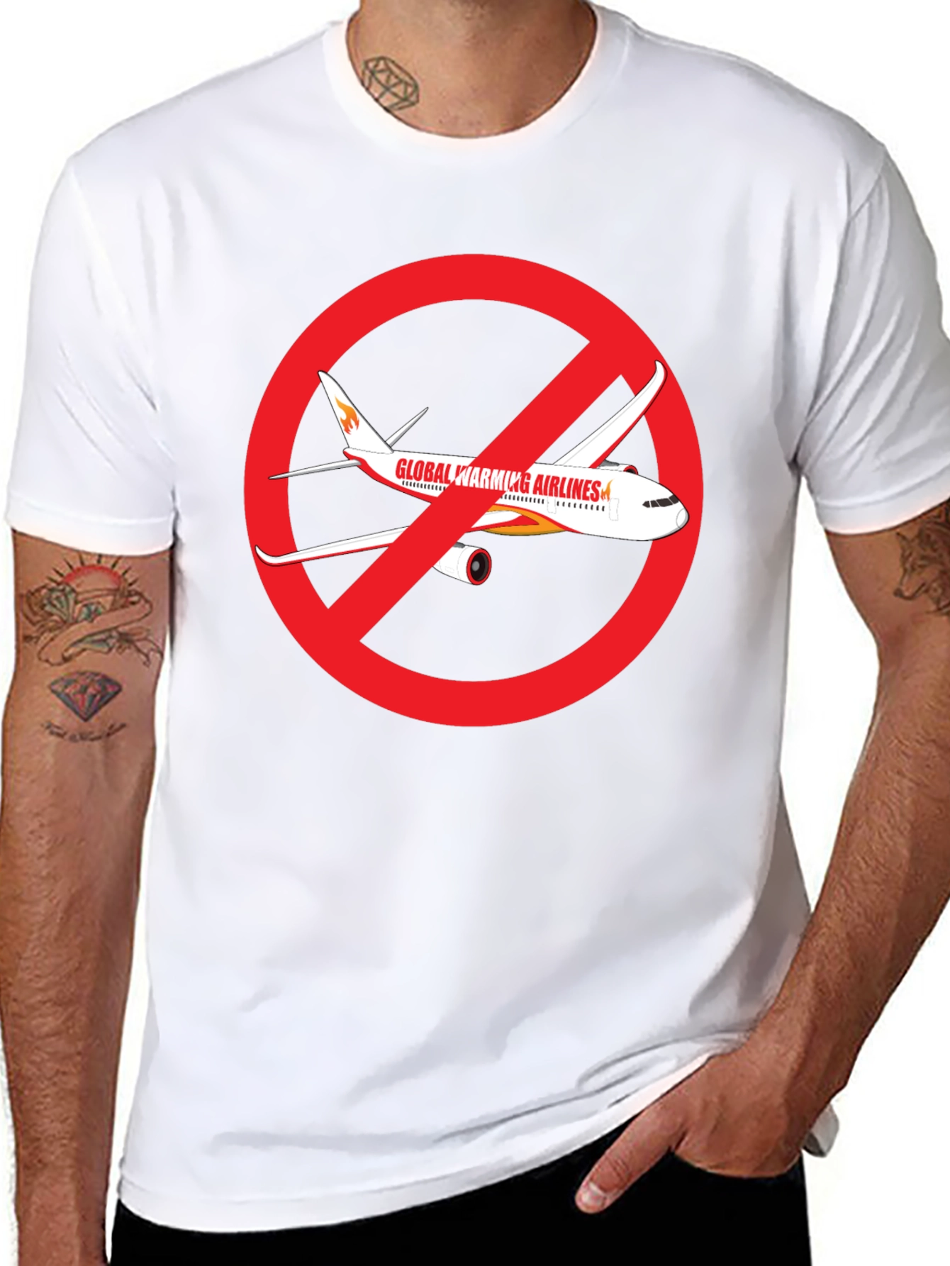 Black No Fly Zone T-Shirt Global Warming Airlines Black Graphic Tee view 8