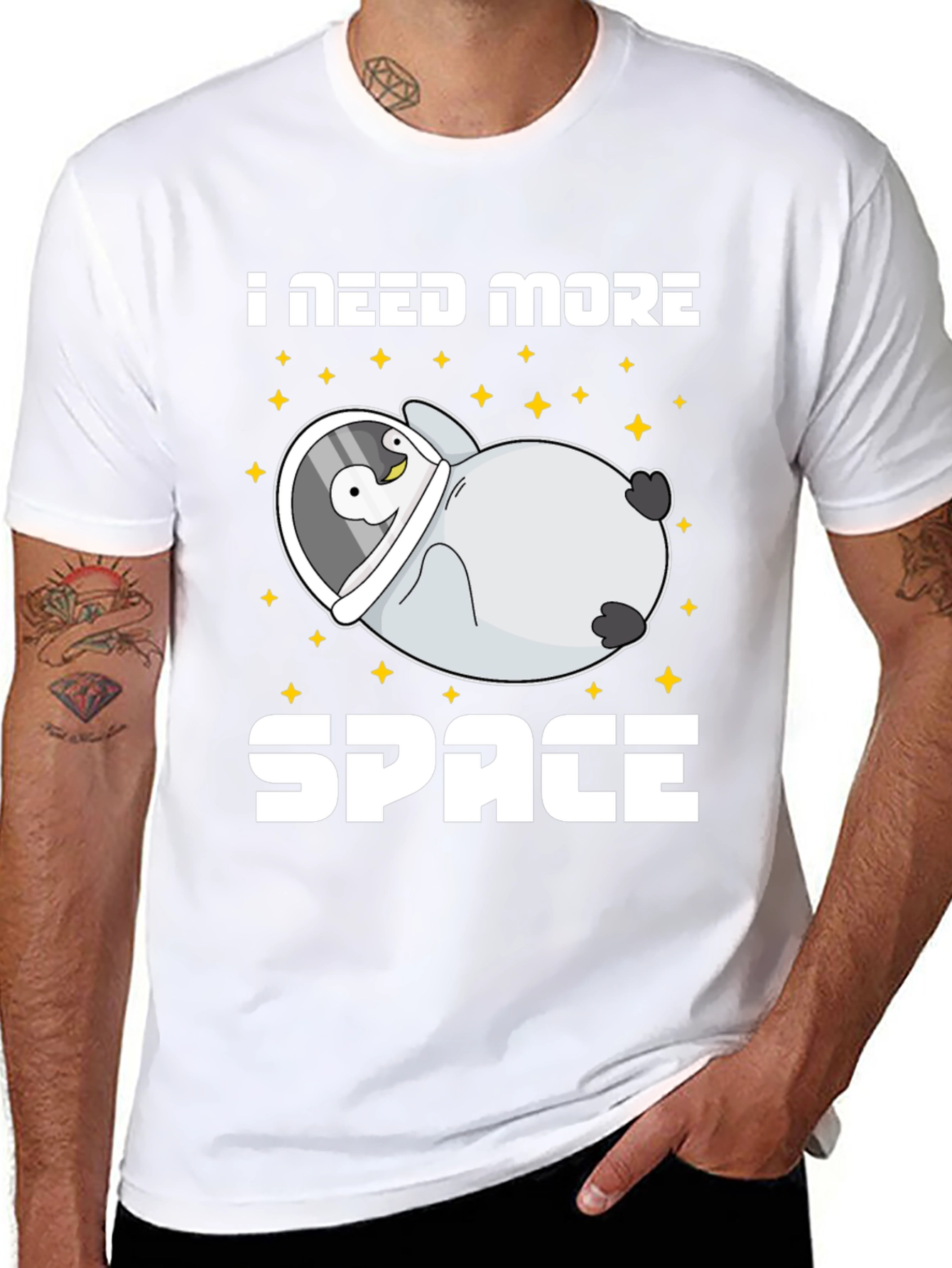Black I Need More Space Penguin Astronaut T-Shirt view 8