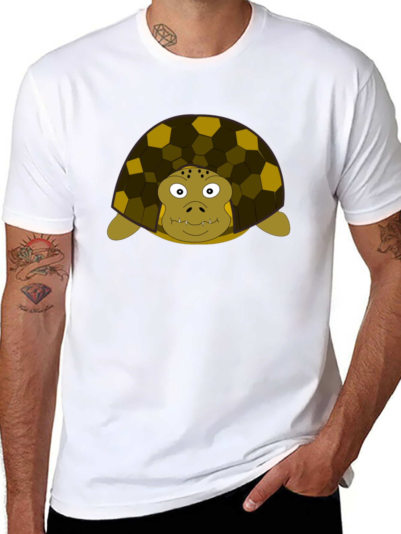 Black Cartoon Turtle Graphic Tee - Unisex Crew Neck T-Shirt view 8