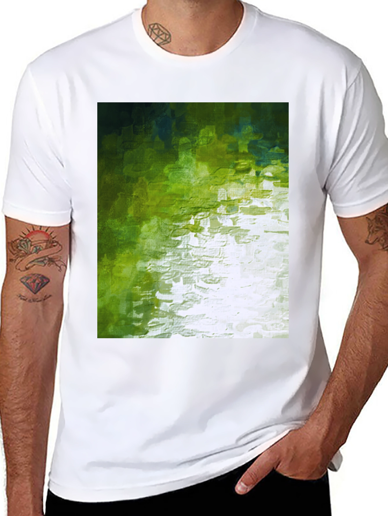 Black Abstract Green Graphic Print Crewneck T-Shirt view 8