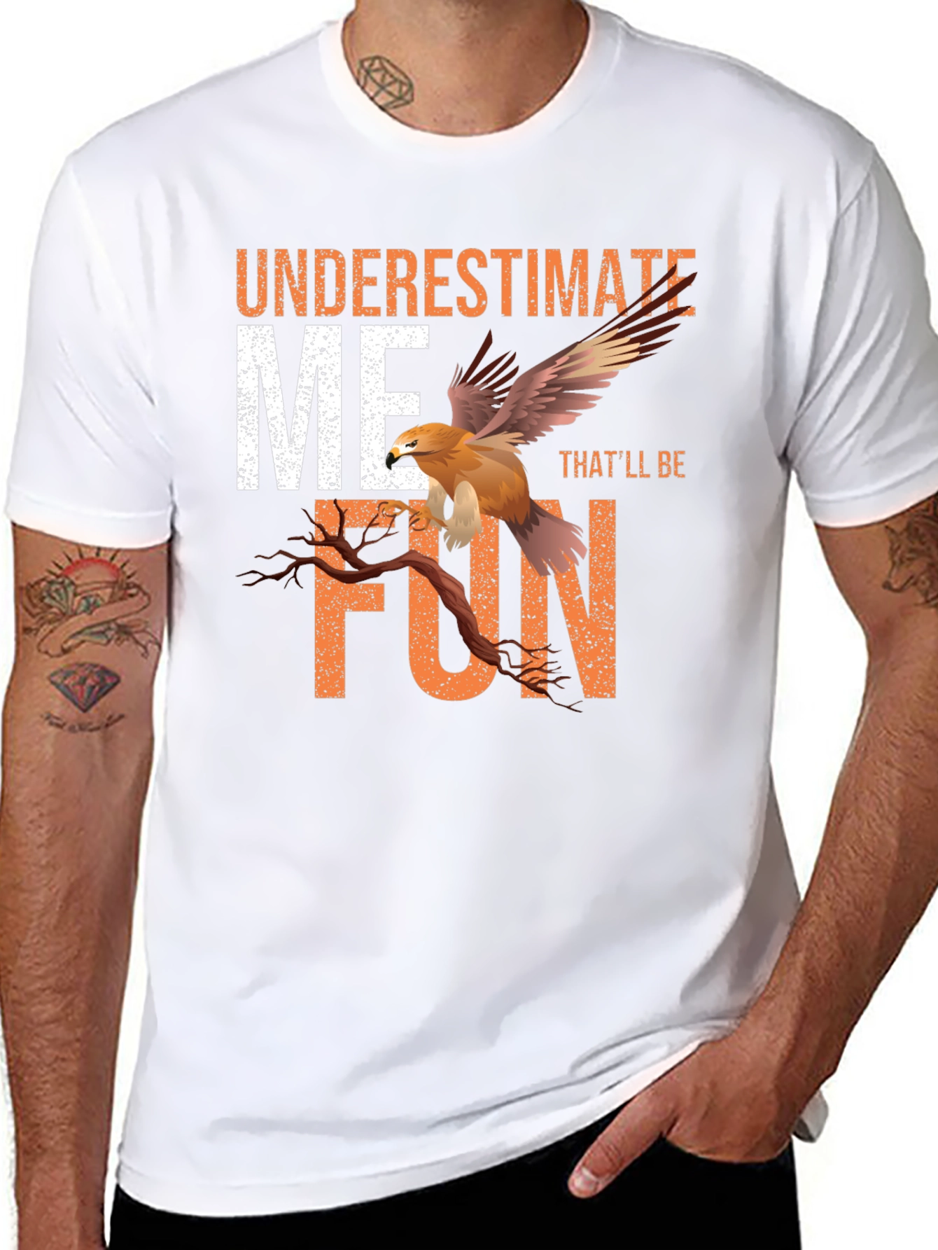 Black Underestimate Me T-Shirt with Eagle Design view 8