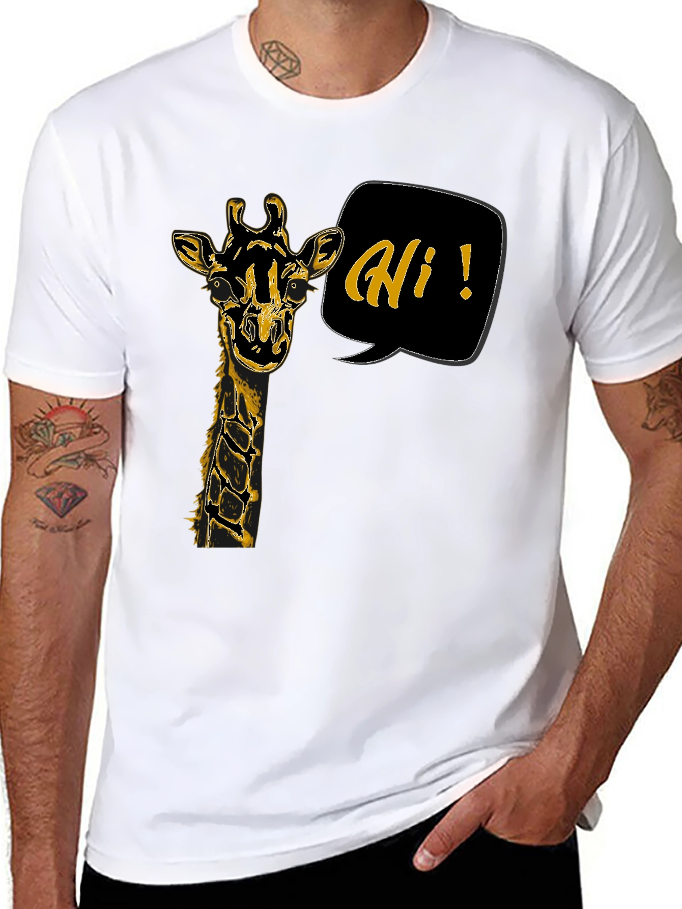 Black Giraffe Hi Graphic Tee - Black Unisex T-Shirt view 8