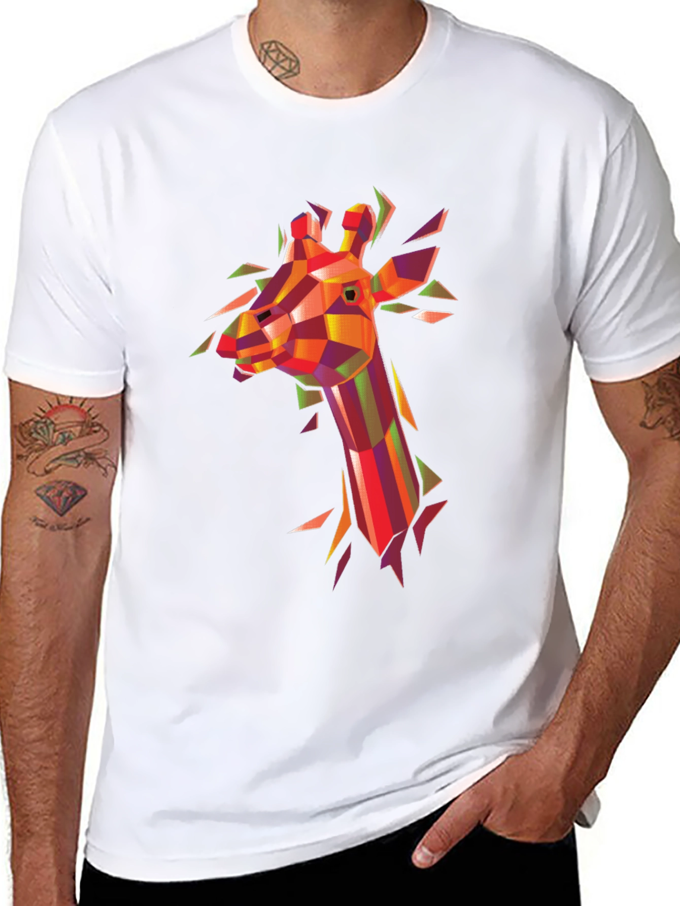 Black Geometric Giraffe Graphic Tee - Modern Art Shirt view 8
