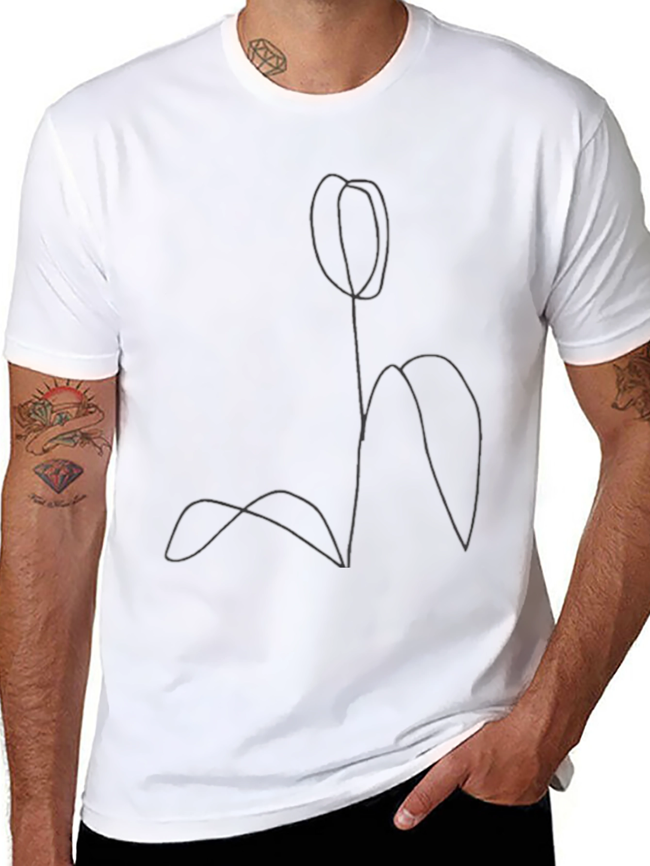 Minimalist Tulip Line Art Black T-Shirt - 8