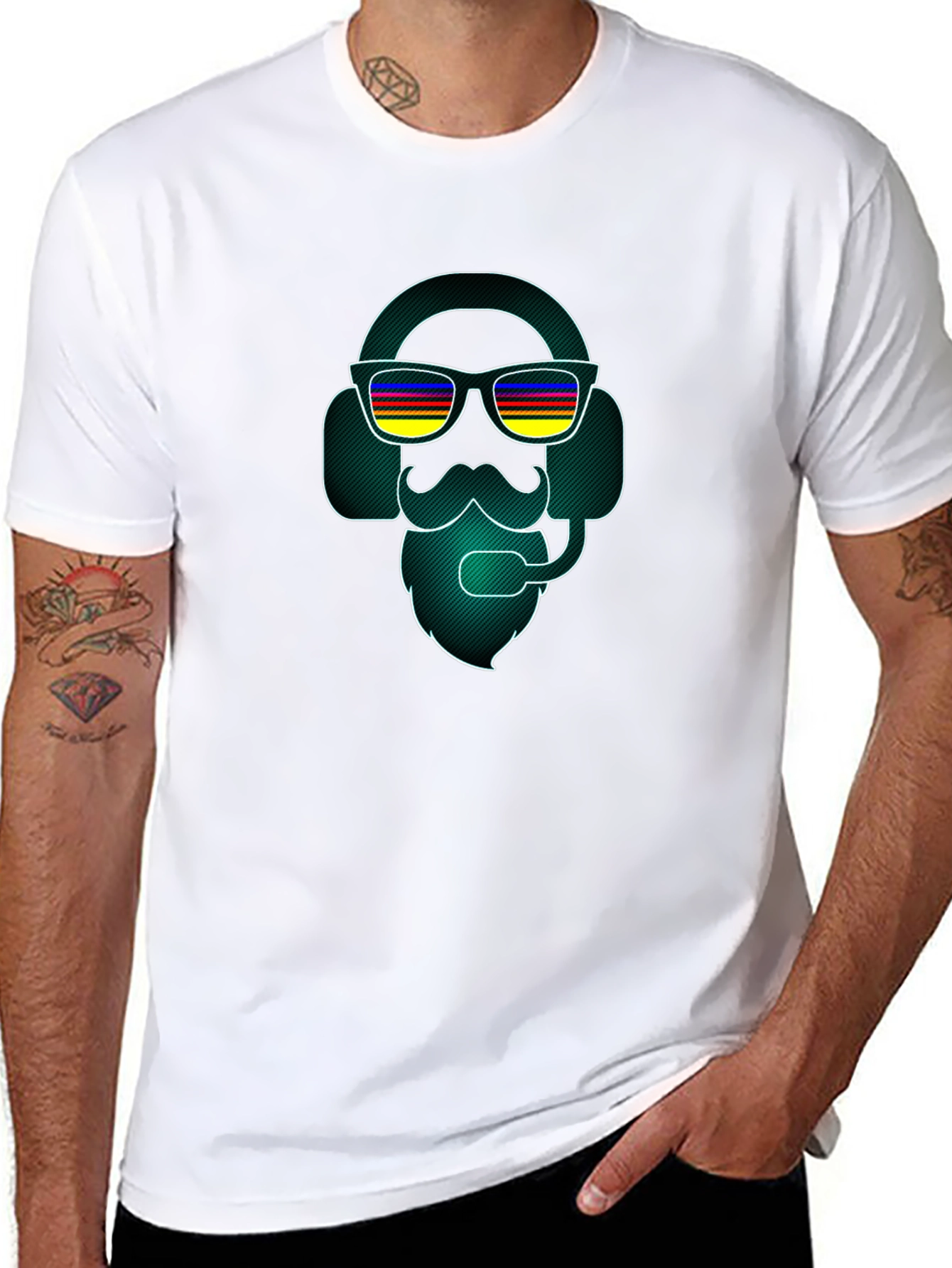 Black Retro Gamer T-Shirt - Headphone Beard Graphic Tee view 8