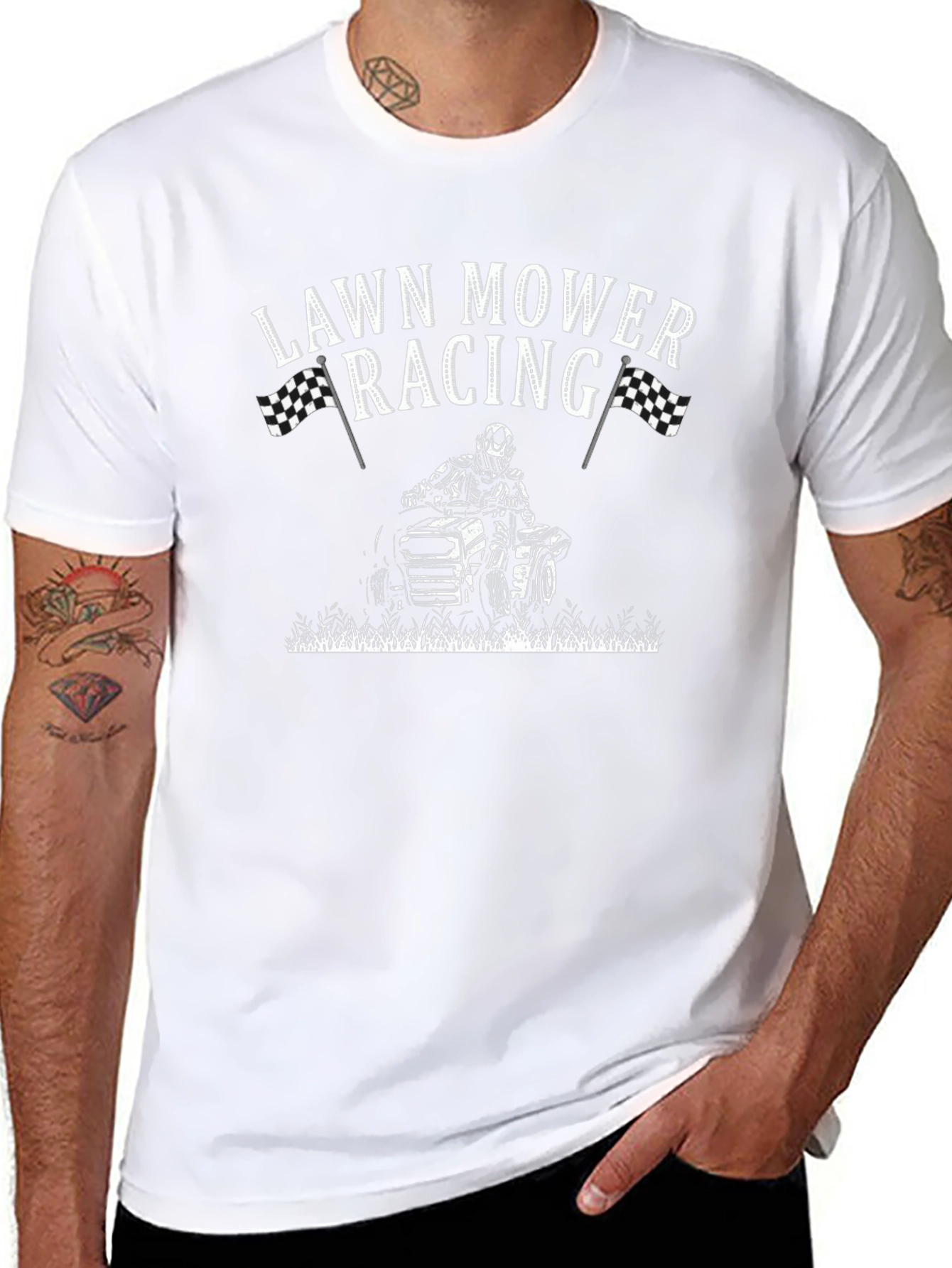Black Lawn Mower Racing Graphic T-Shirt view 8