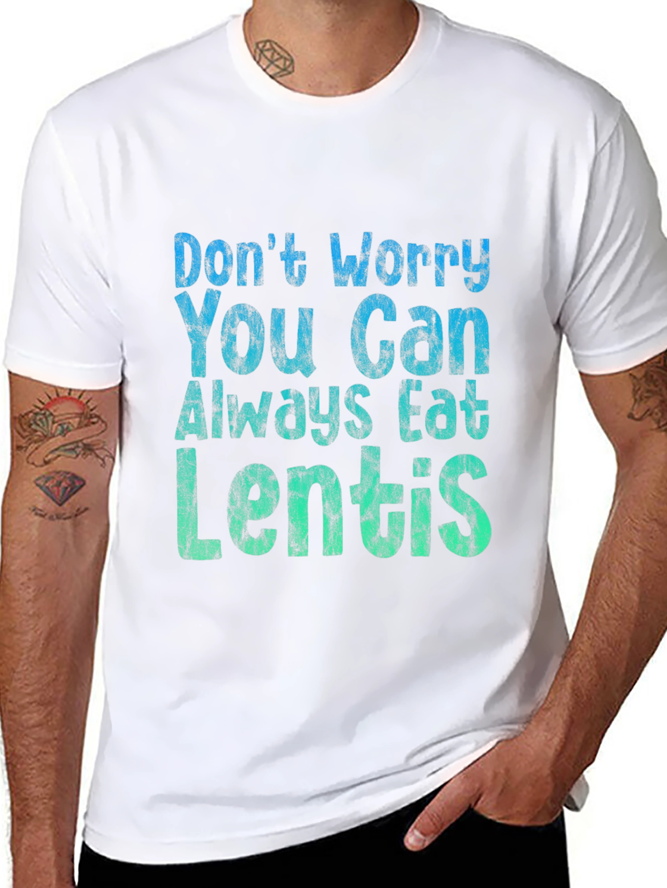 Black Don't Worry Eat Lentils T-Shirt - Funny Vegan Tee view 8