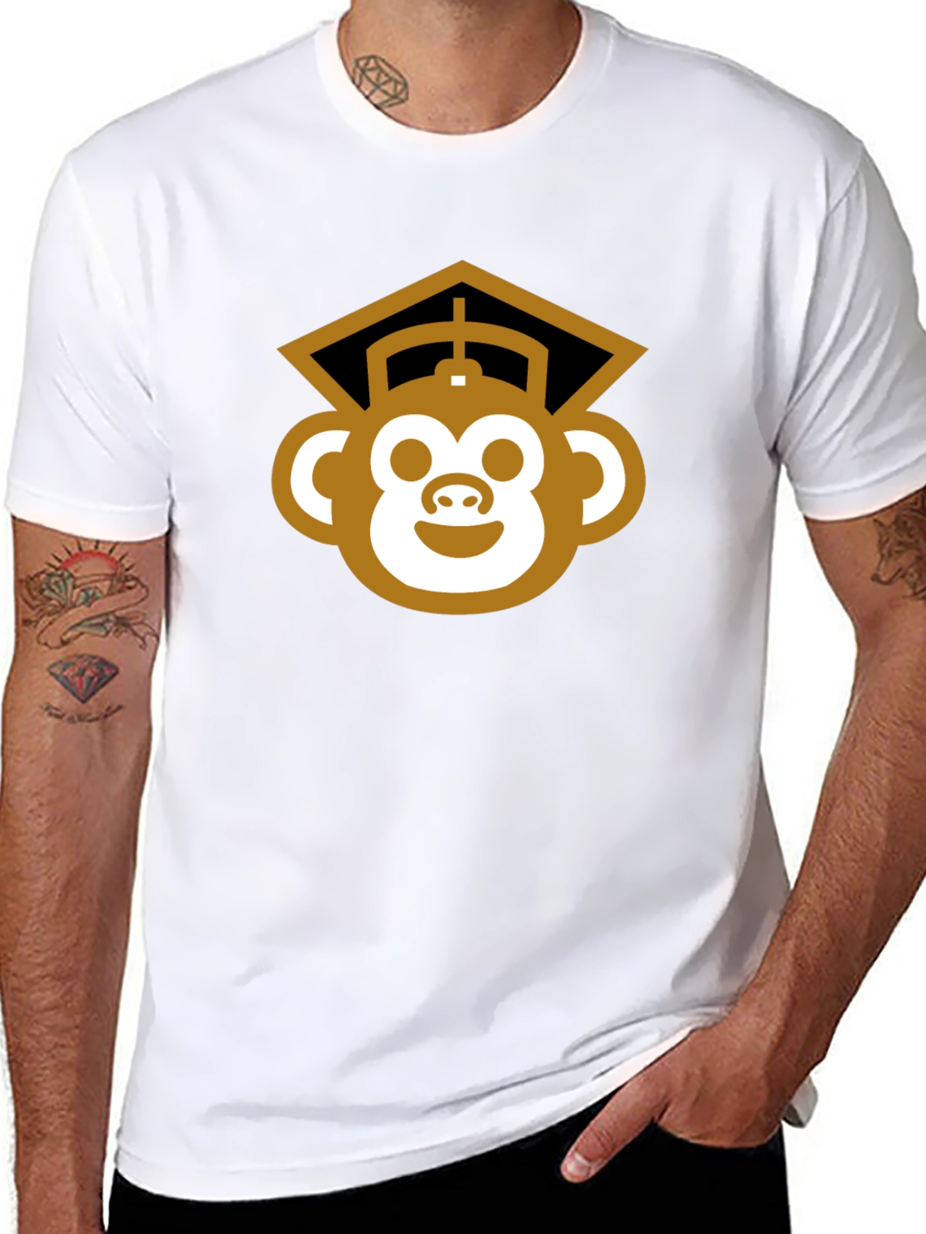 Black Graduation Monkey Tee - Black Cotton Blend T-Shirt view 8