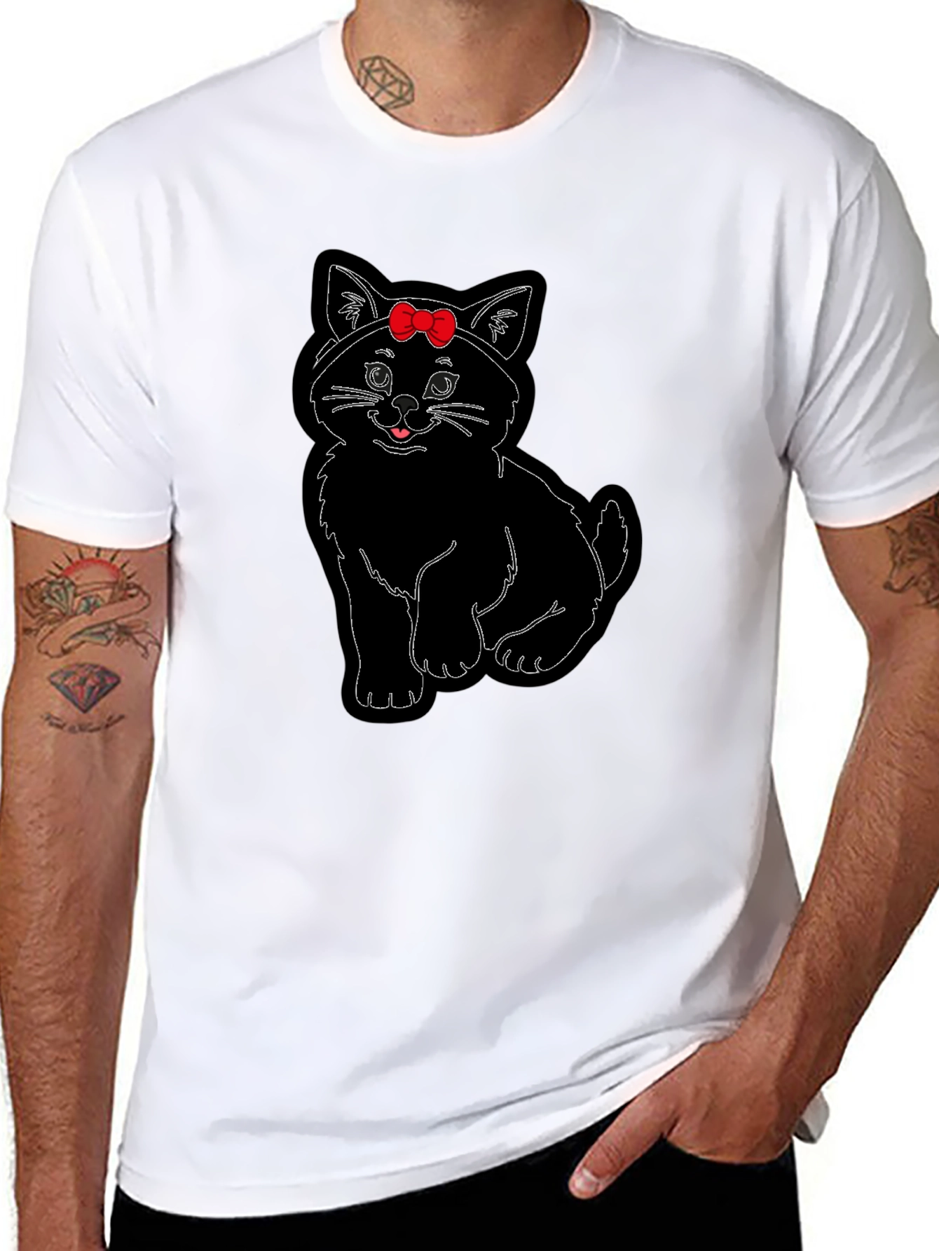 Black Cute Cat T-Shirt with Bow view 8