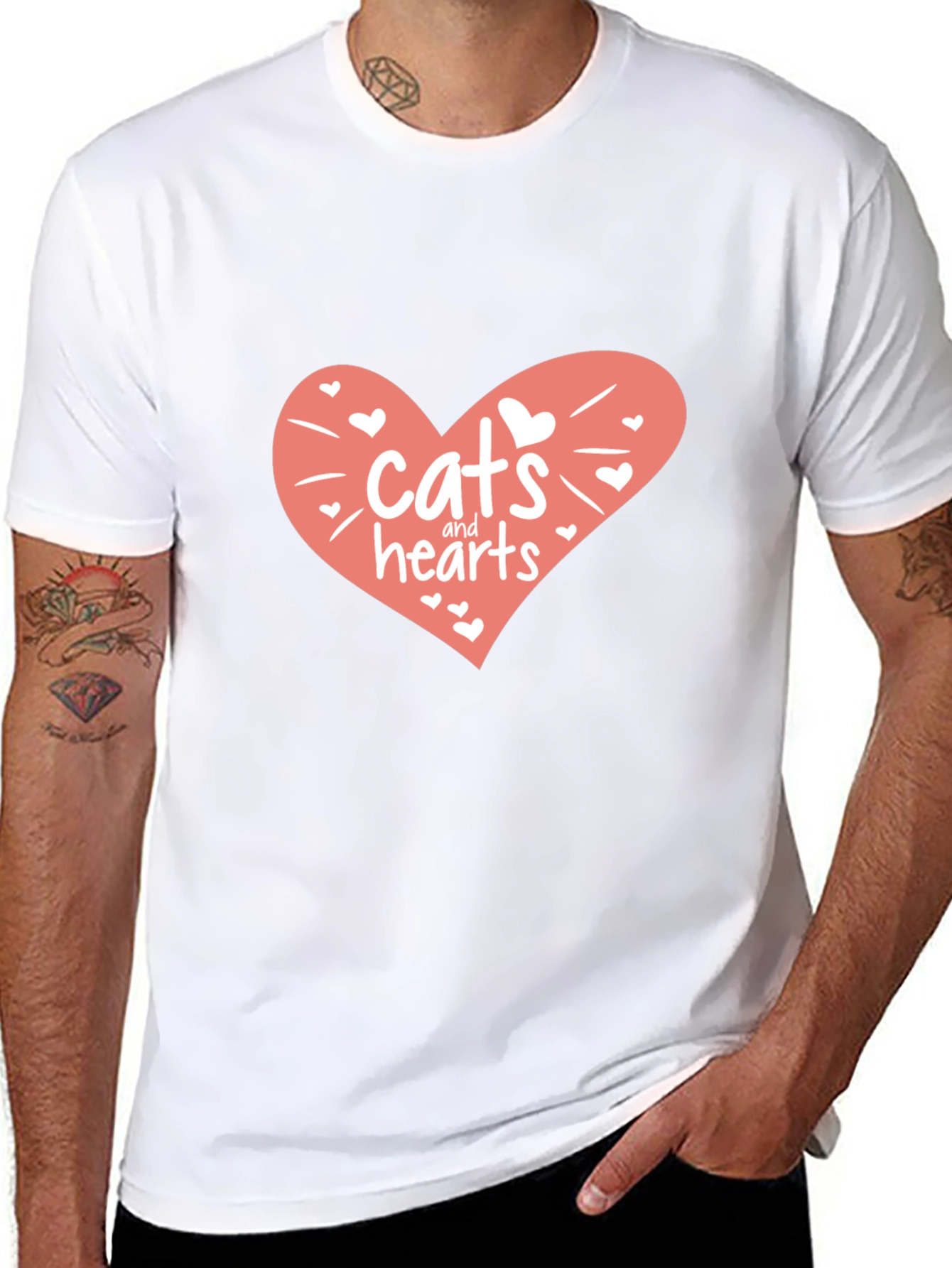 Cats and Hearts Graphic Tee - Soft Cotton Blend - 8