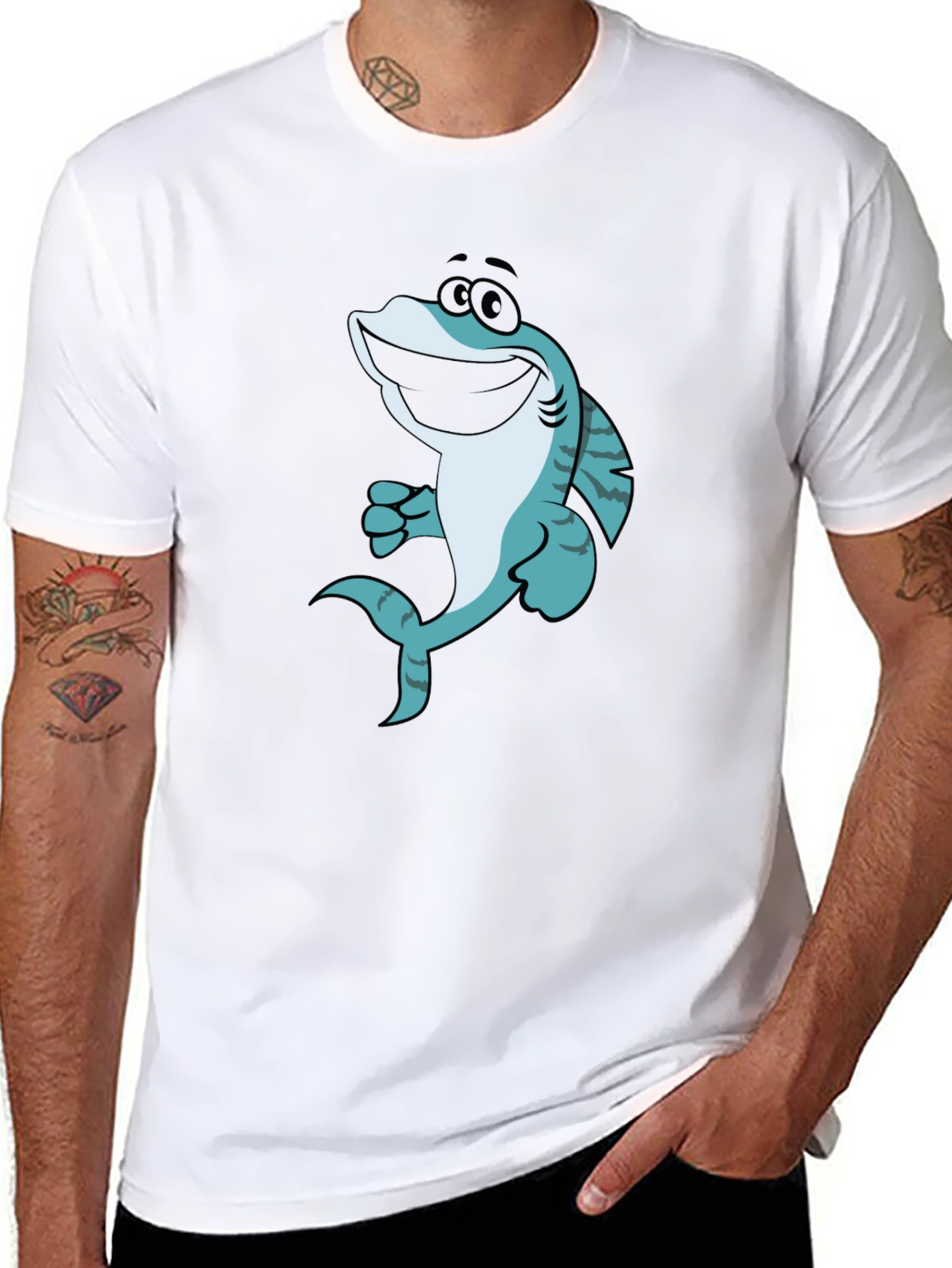 Black Cartoon Shark Graphic T-Shirt - Black view 8