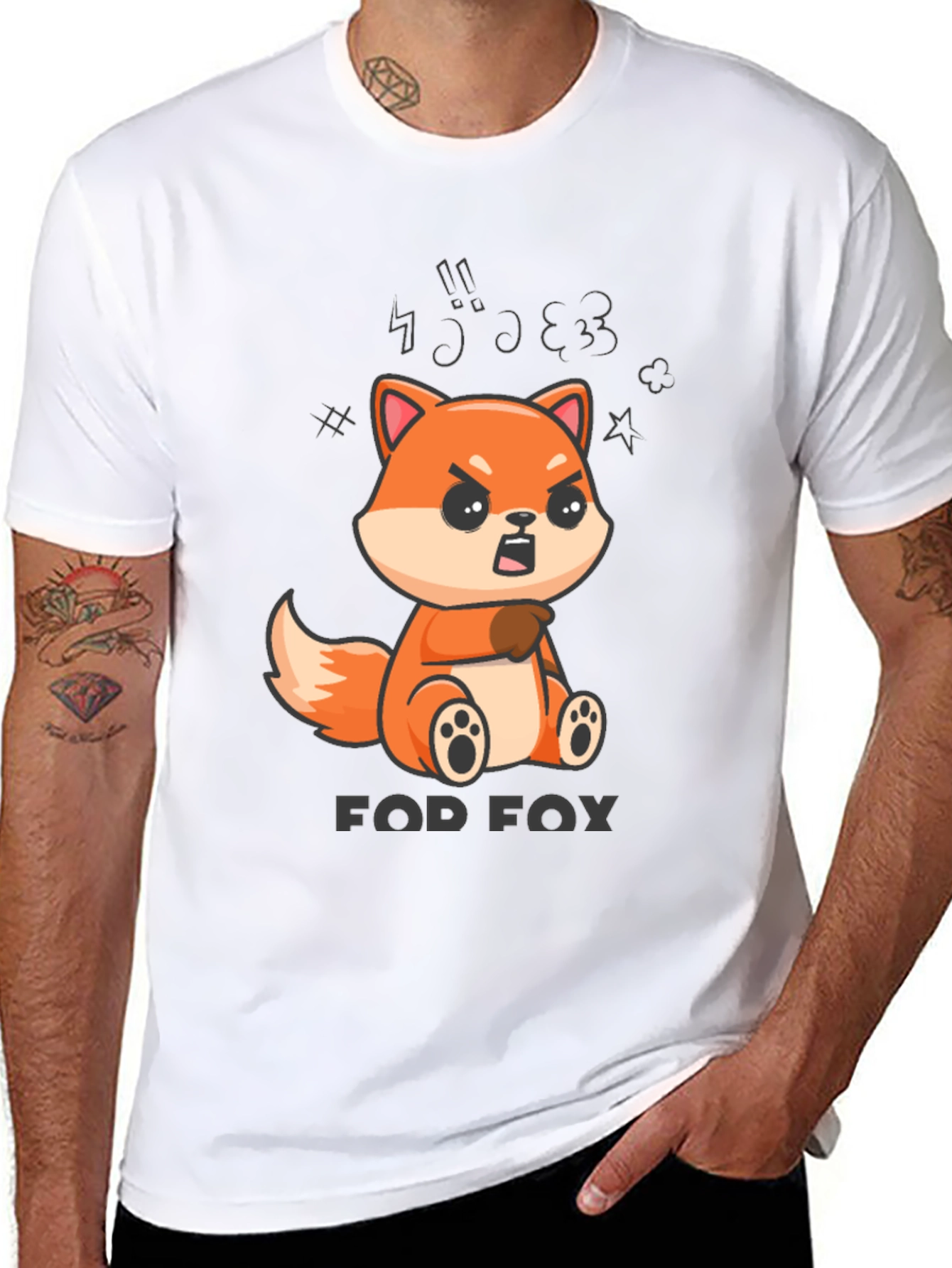 Black FOD FOX T-Shirt - Angry Fox Cartoon Tee view 8