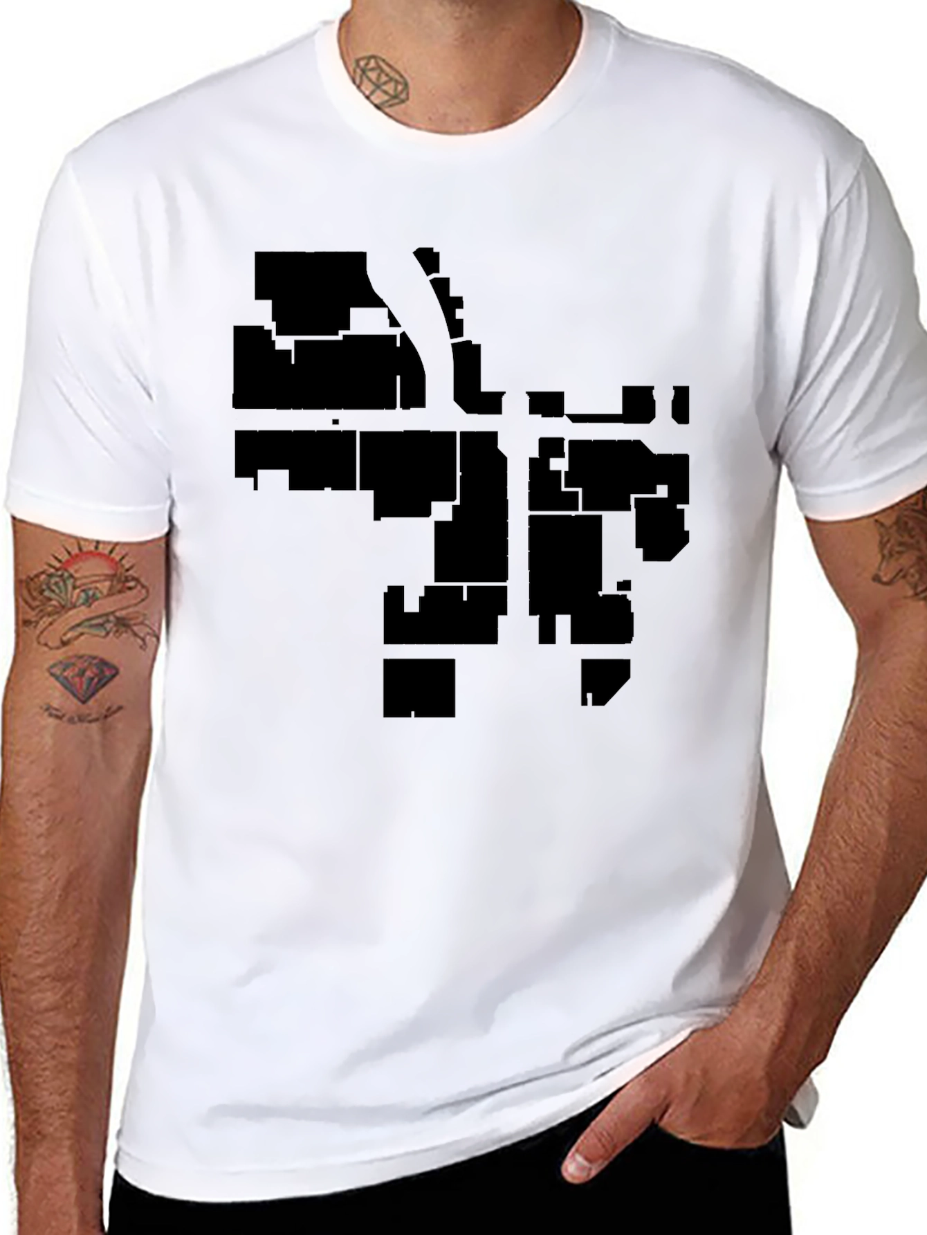 Black Urban Grid Black T-Shirt - Cityscape Style view 8