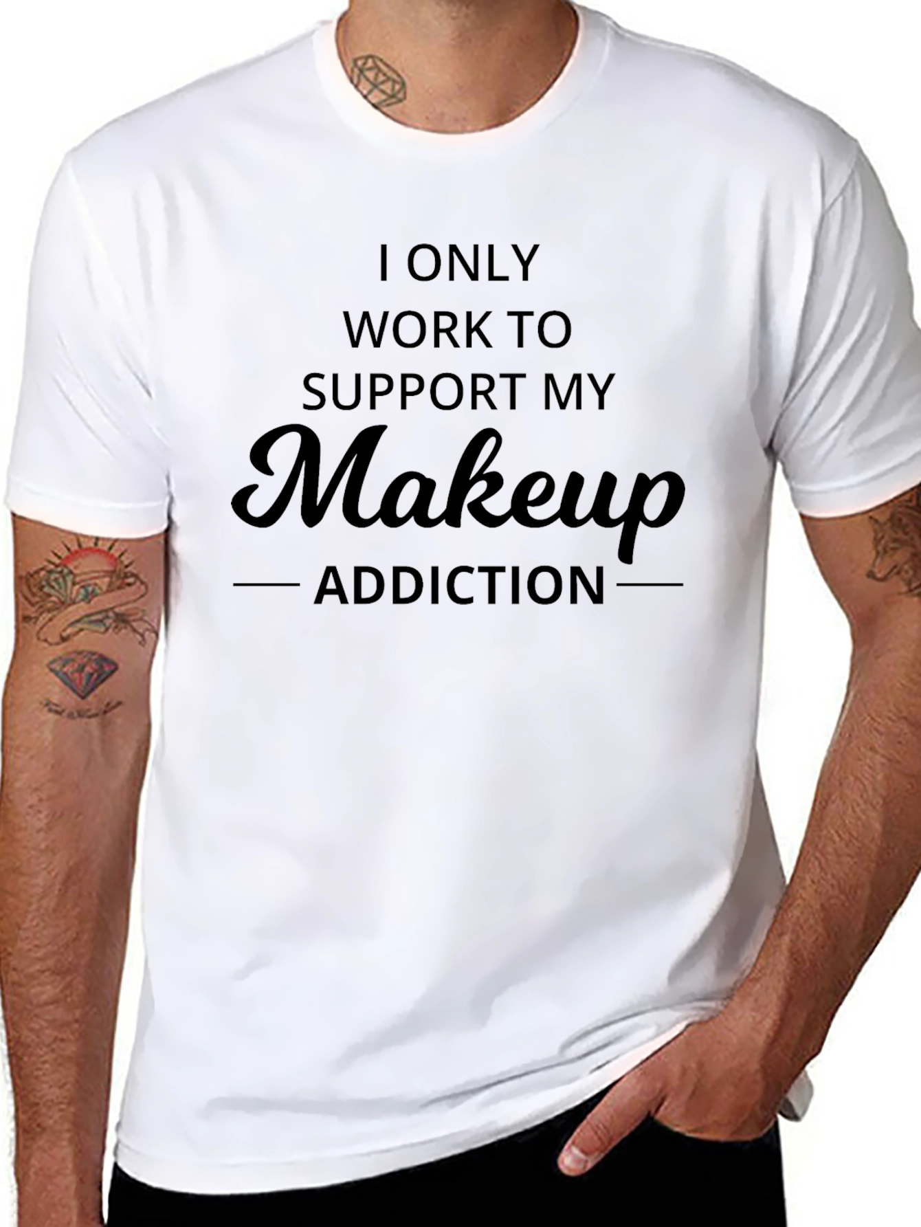 Black Makeup Addiction T-Shirt - Work to Support Makeup view 8