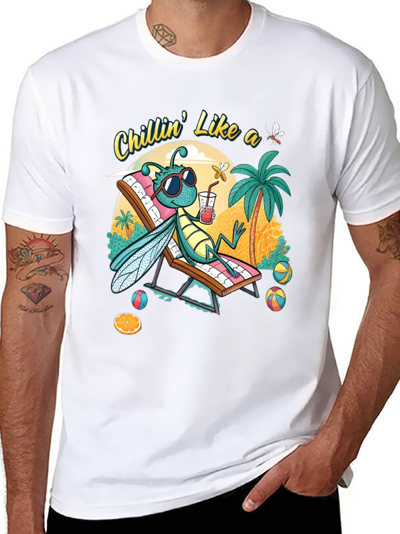 Black Chillin' Bug Graphic T-Shirt - Summer Vibes view 8