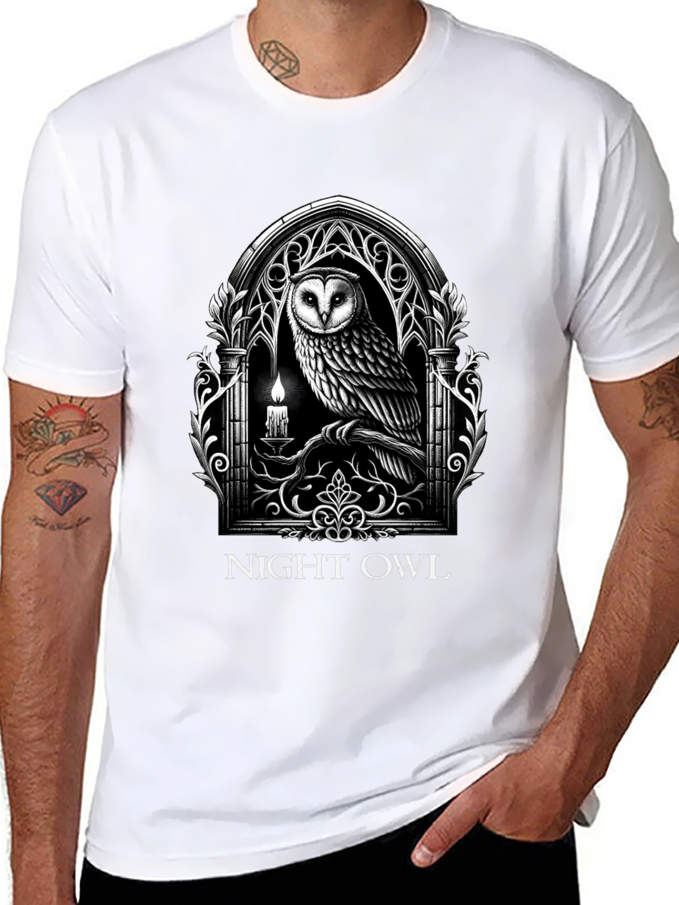 Black Night Owl Gothic Graphic T-Shirt view 8
