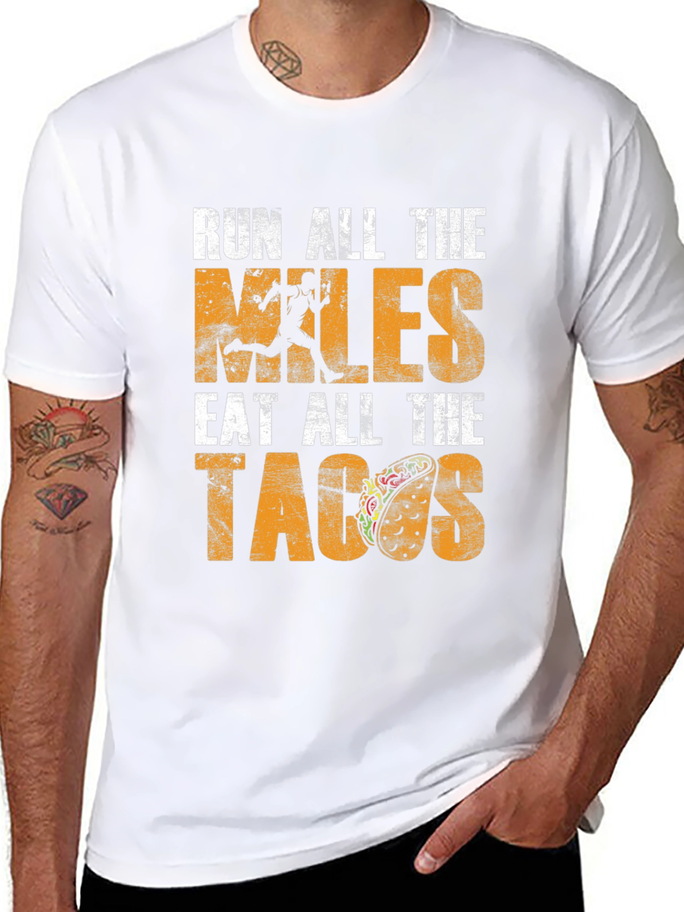 Black Run All The Miles Eat All The Tacos Black T-Shirt view 8