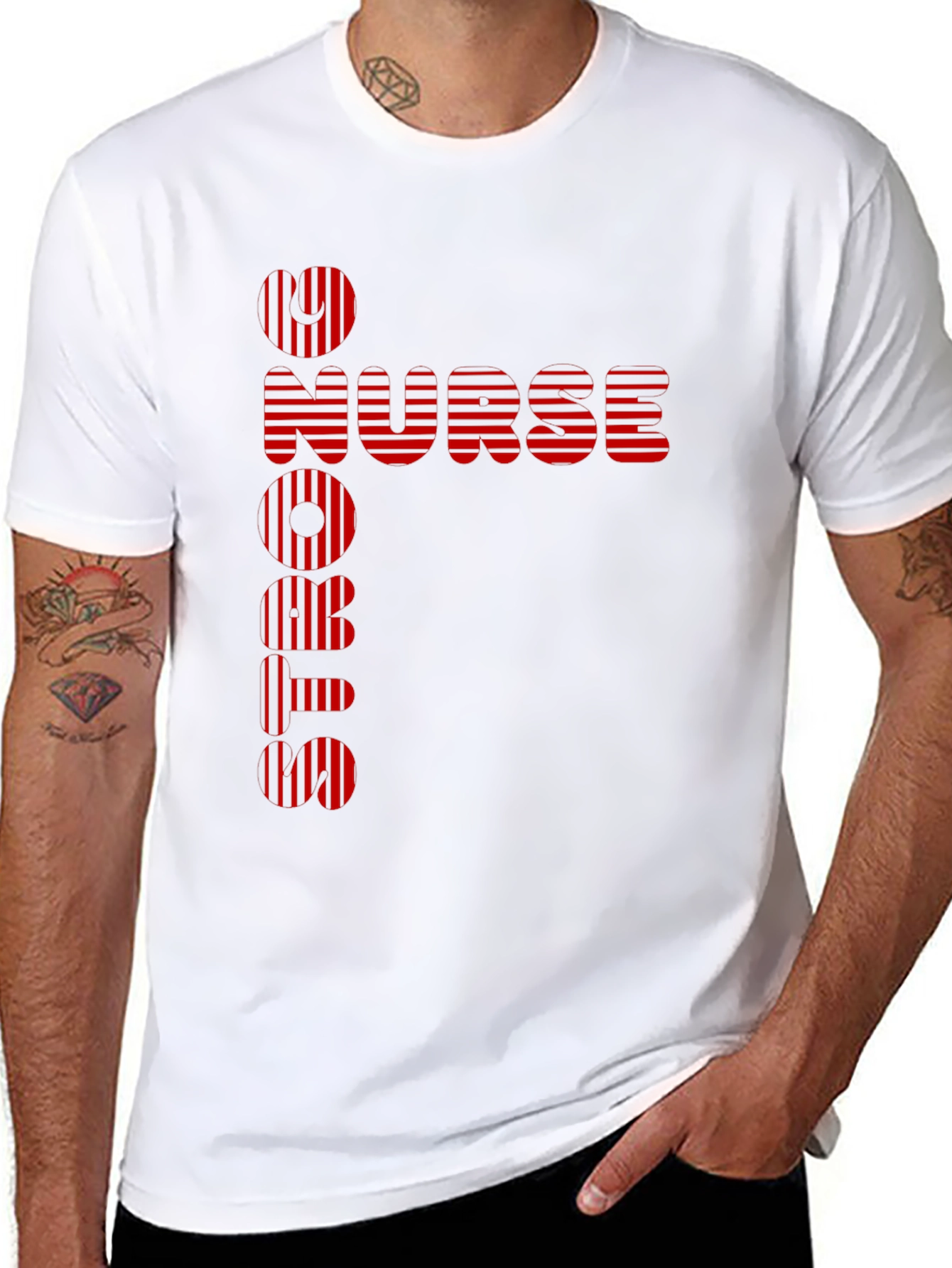 Black Nurse Strong T-Shirt - Red Stripe Design view 8