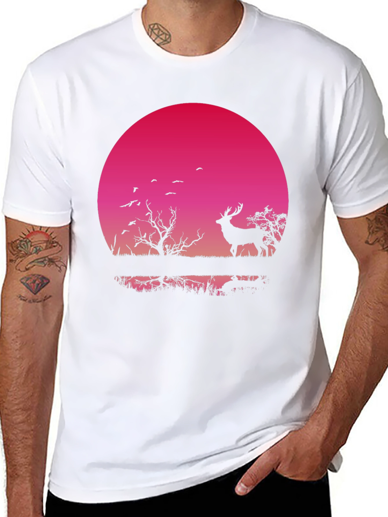 Black Deer Silhouette T-Shirt - Sunset Design view 8