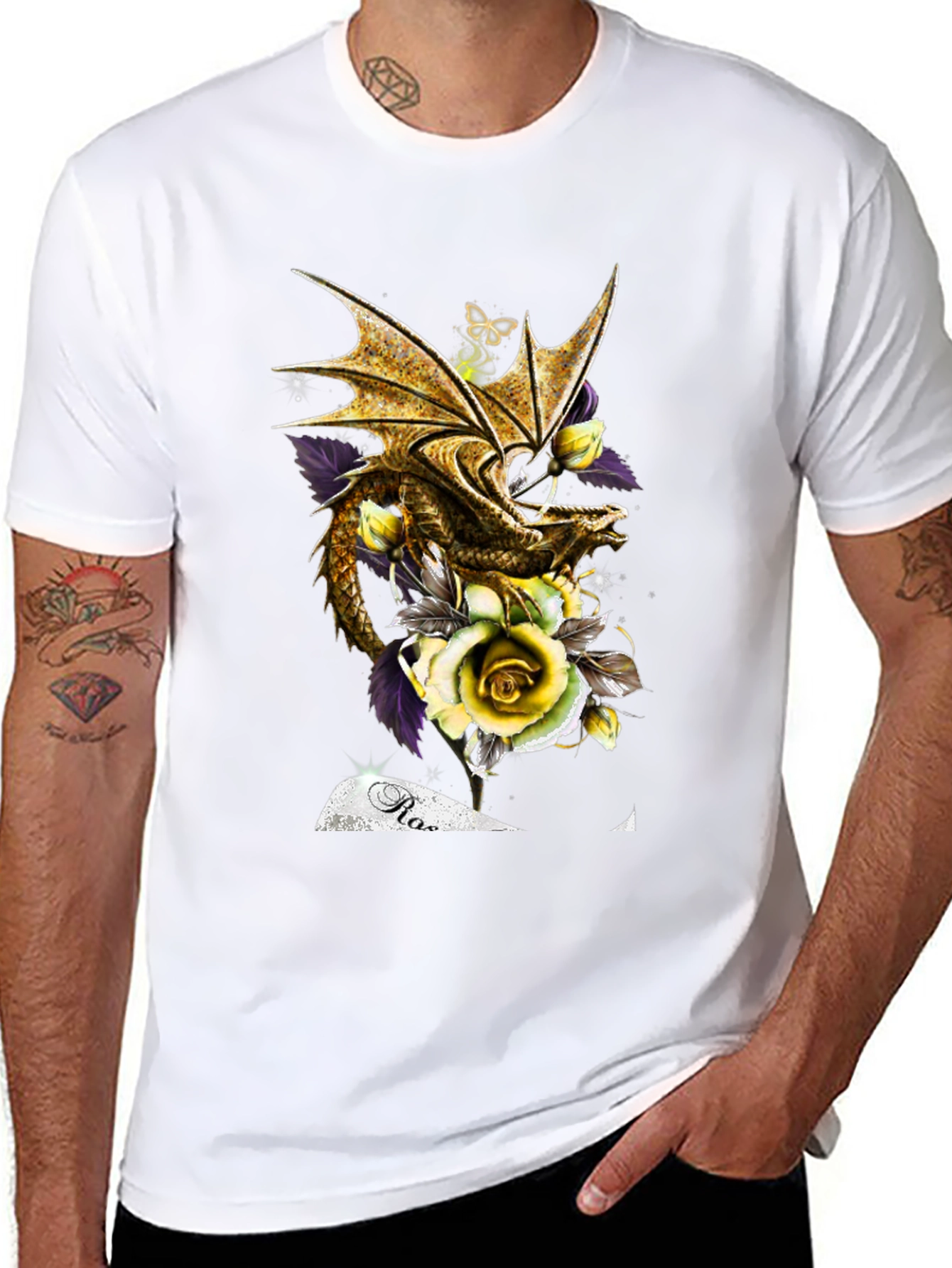 Black Dragon and Roses Graphic Tee view 8