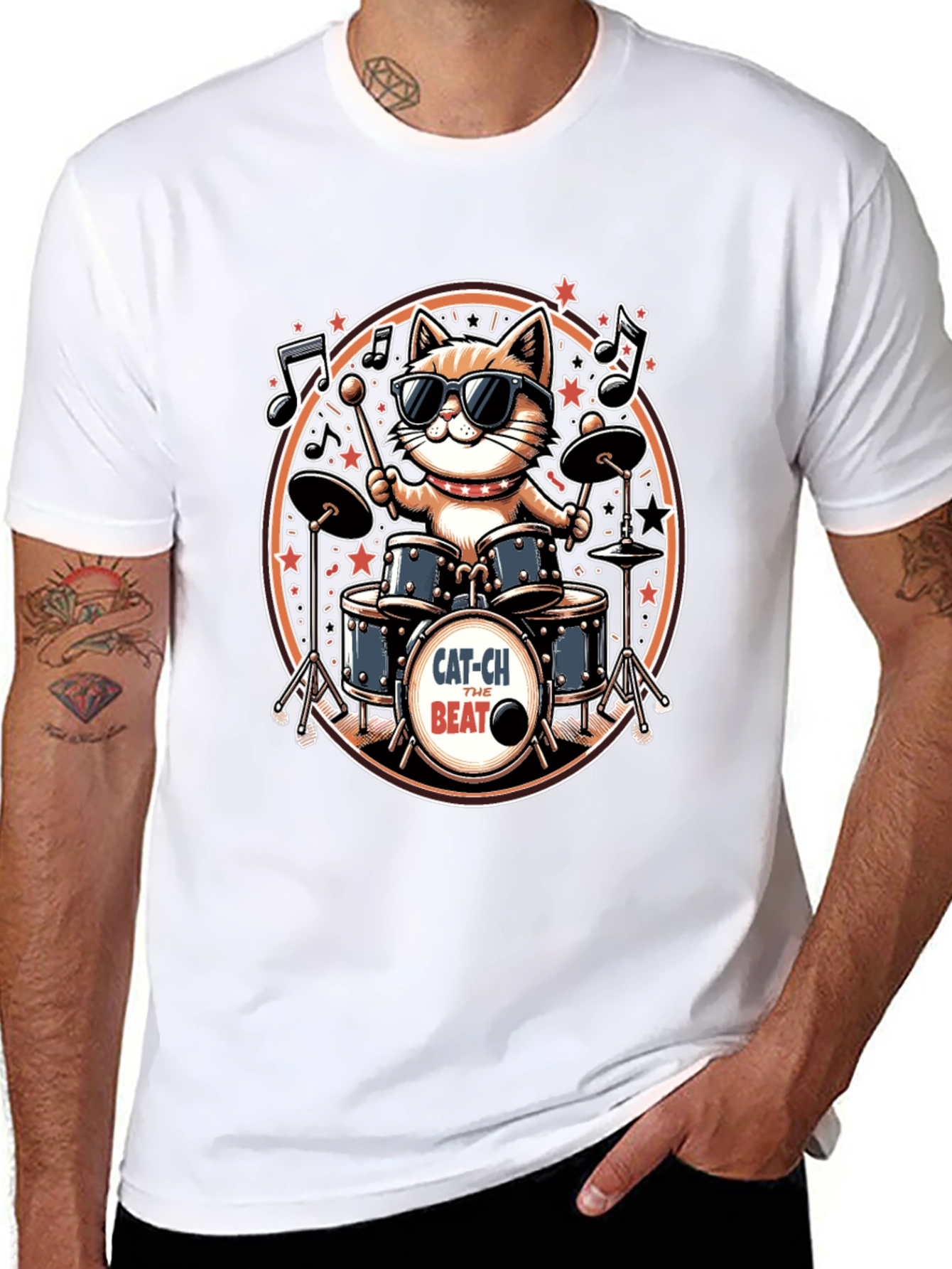 Black Cool Cat Drummer Graphic Tee - Black view 8