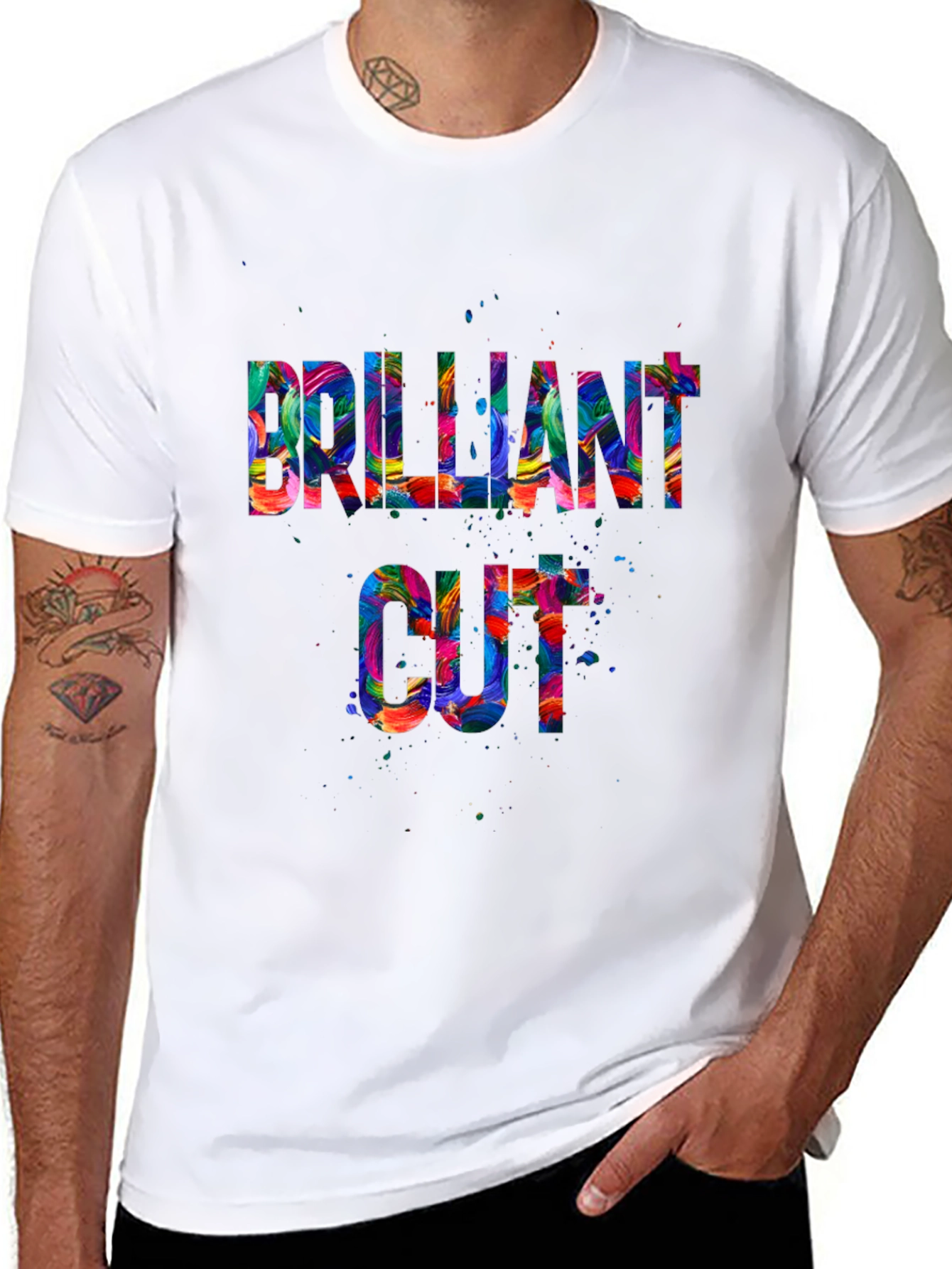 Black Brilliant Cut Graphic T-Shirt - Colorful Design view 8
