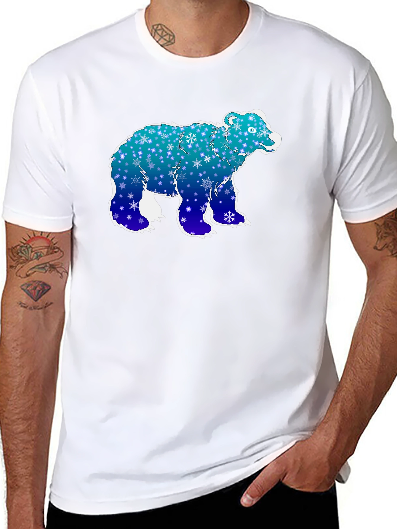 Black Winter Bear Graphic Tee - Black Cotton T-Shirt view 8