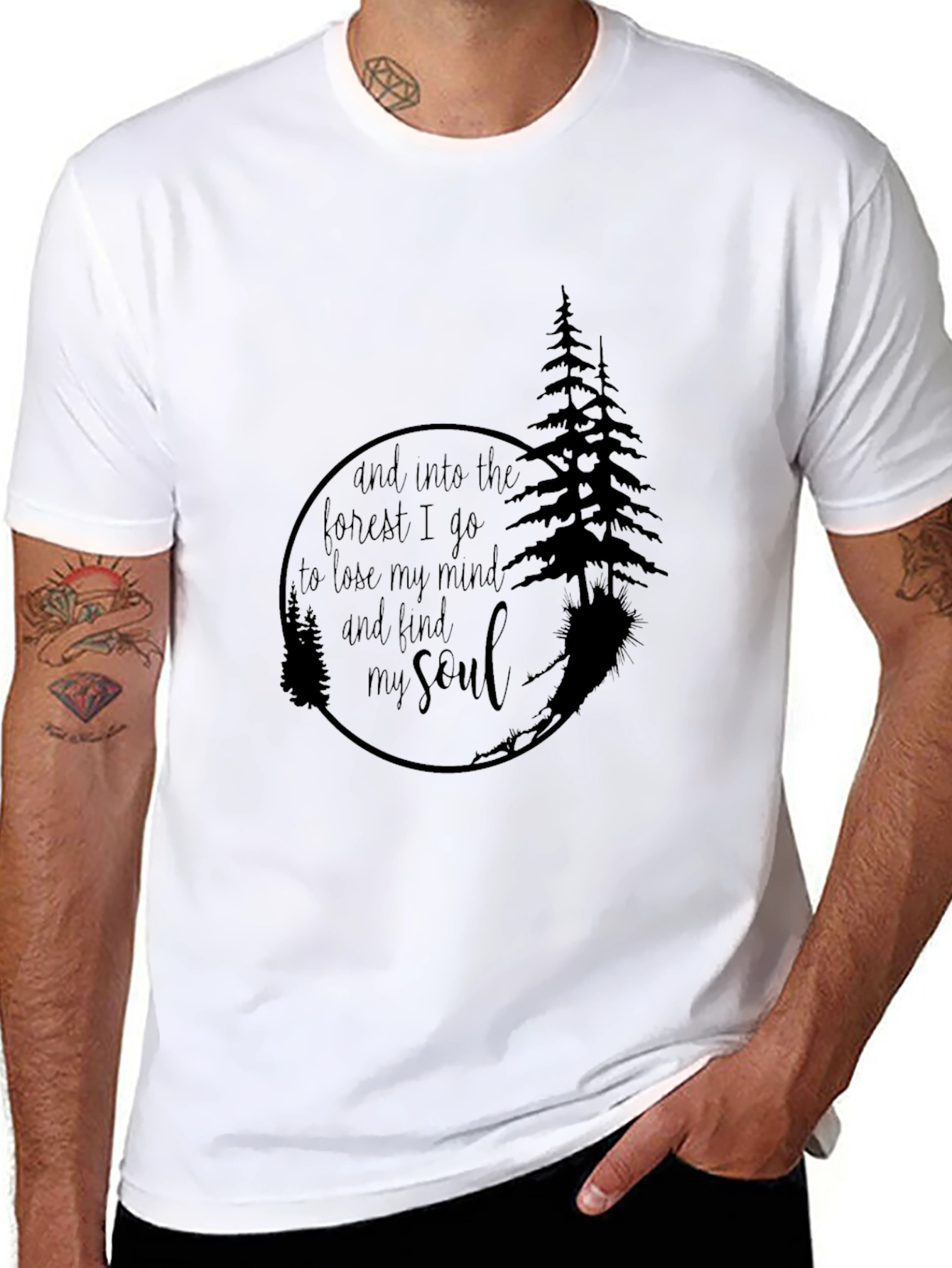 Black Into the Forest Graphic Tee - Unisex Black T-Shirt view 8